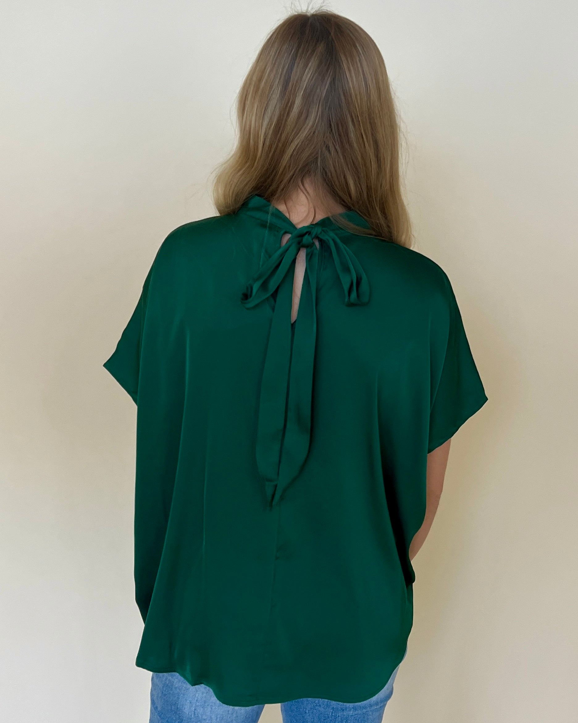 Off To Work Green Satin Tie Back Top-Shop-Womens-Boutique-Clothing