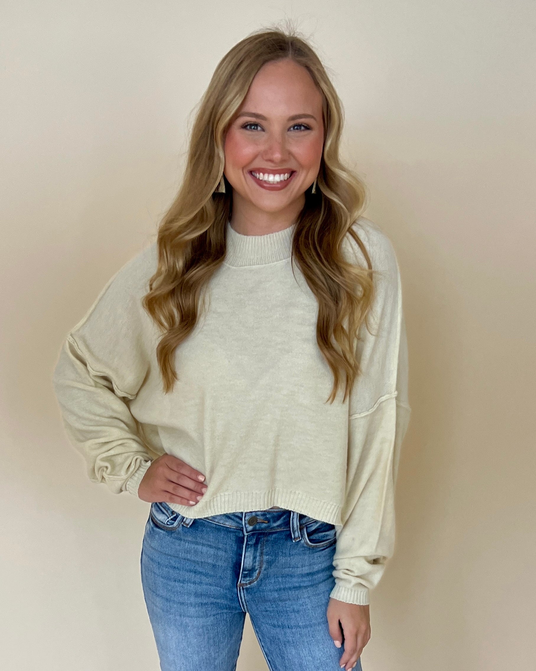 Falling For You Cream Brushed Crop Dolman Sweater-Shop-Womens-Boutique-Clothing