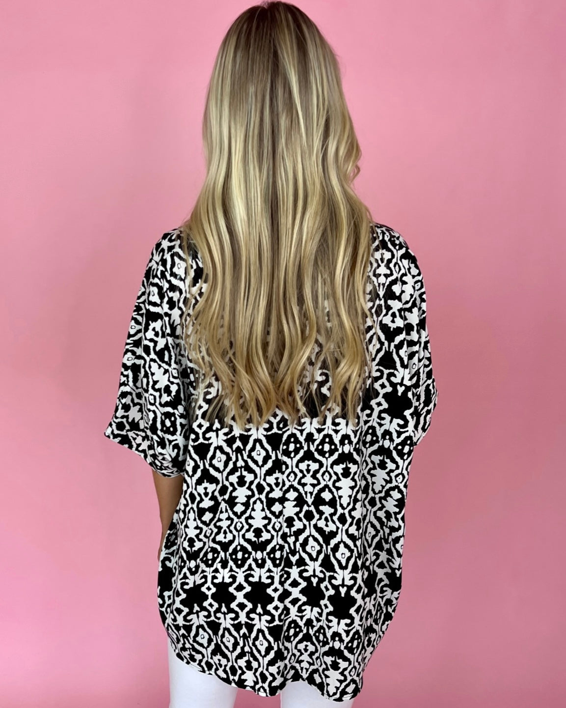 On The Move Black Printed V-neck Pocket Top-Shop-Womens-Boutique-Clothing