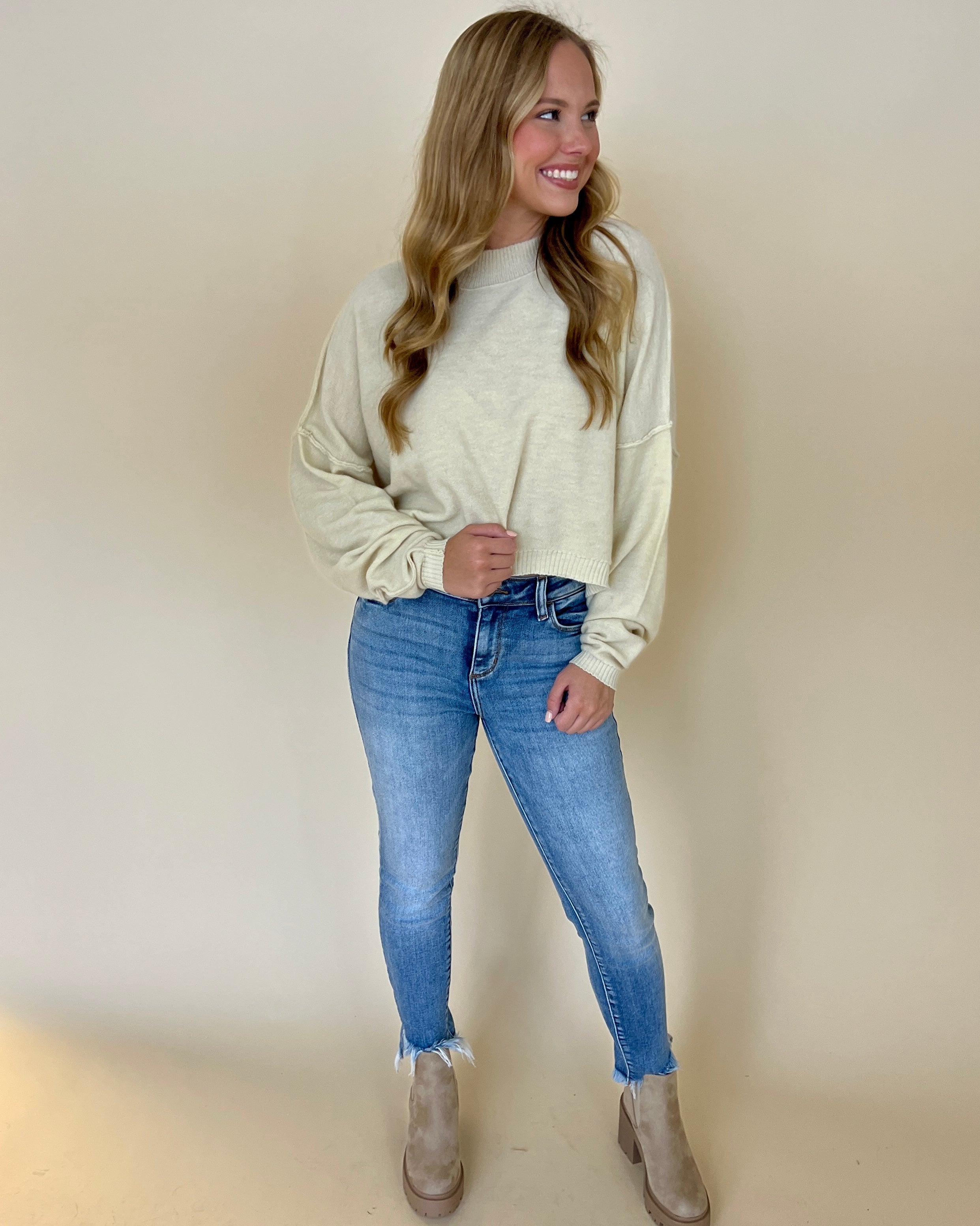 Falling For You Cream Brushed Crop Dolman Sweater-Shop-Womens-Boutique-Clothing