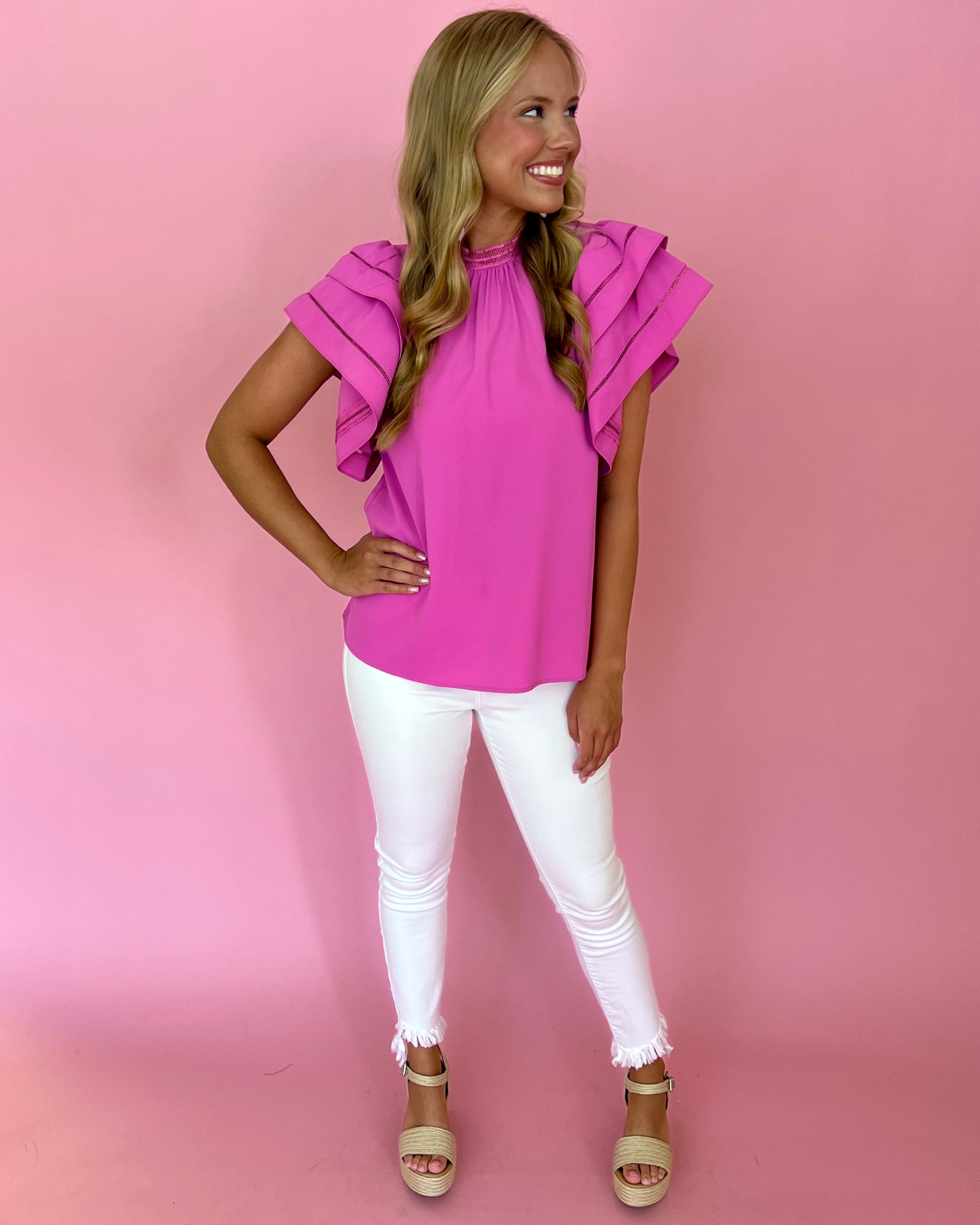 Sunny Days Pink Double Layer Sleeve Mock Neck Top-Shop-Womens-Boutique-Clothing