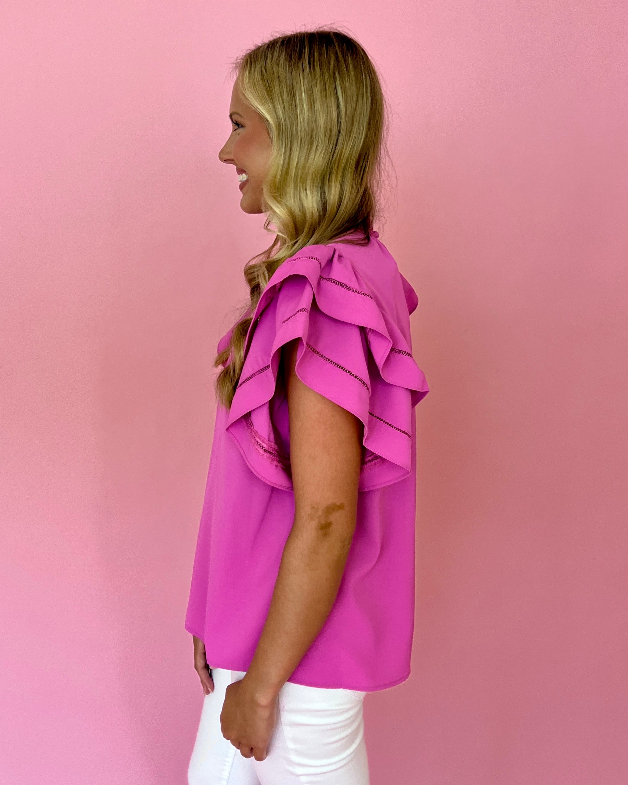Sunny Days Pink Double Layer Sleeve Mock Neck Top-Shop-Womens-Boutique-Clothing