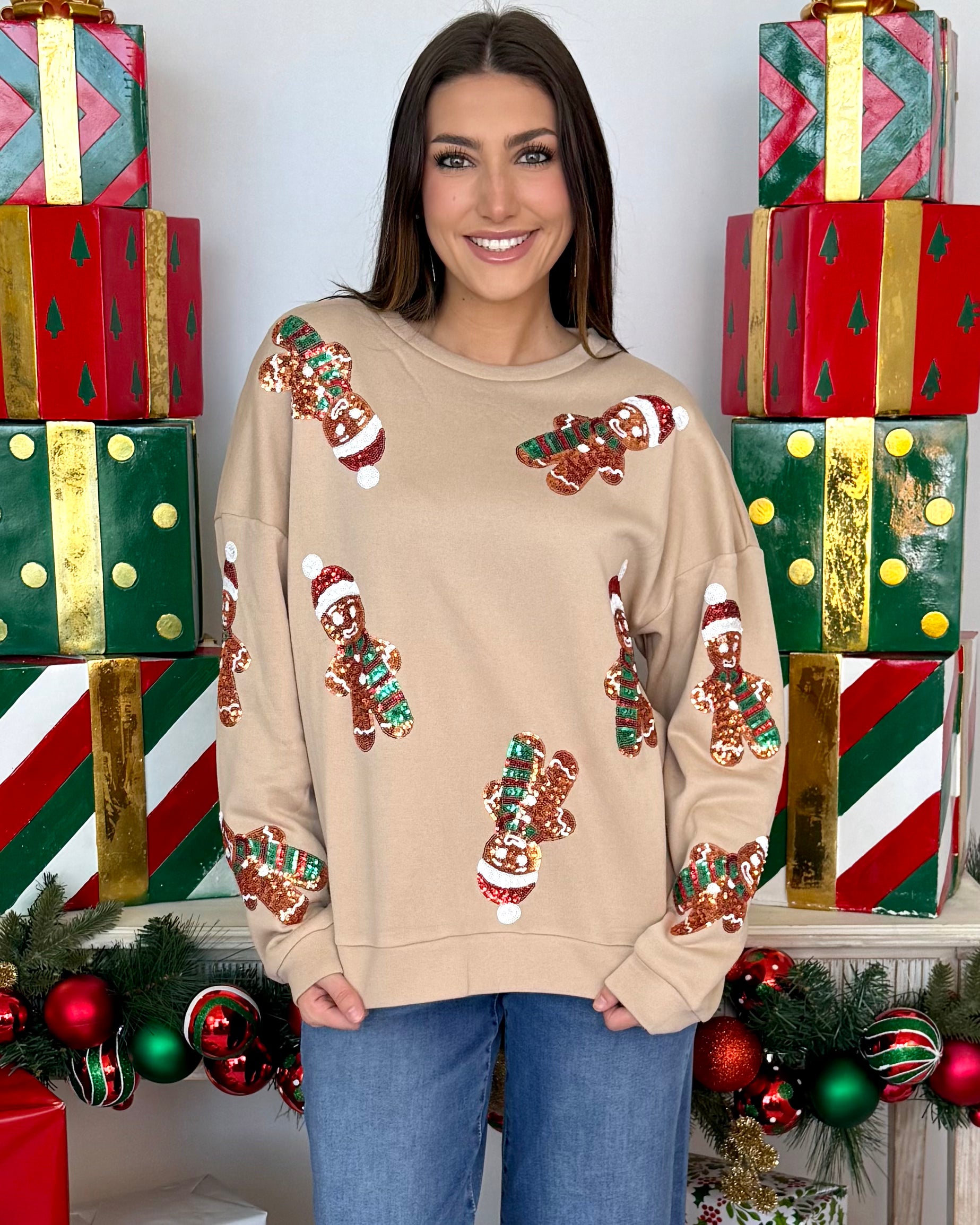 Jingle All The Way Oatmeal Gingerbread Pullover-Shop-Womens-Boutique-Clothing