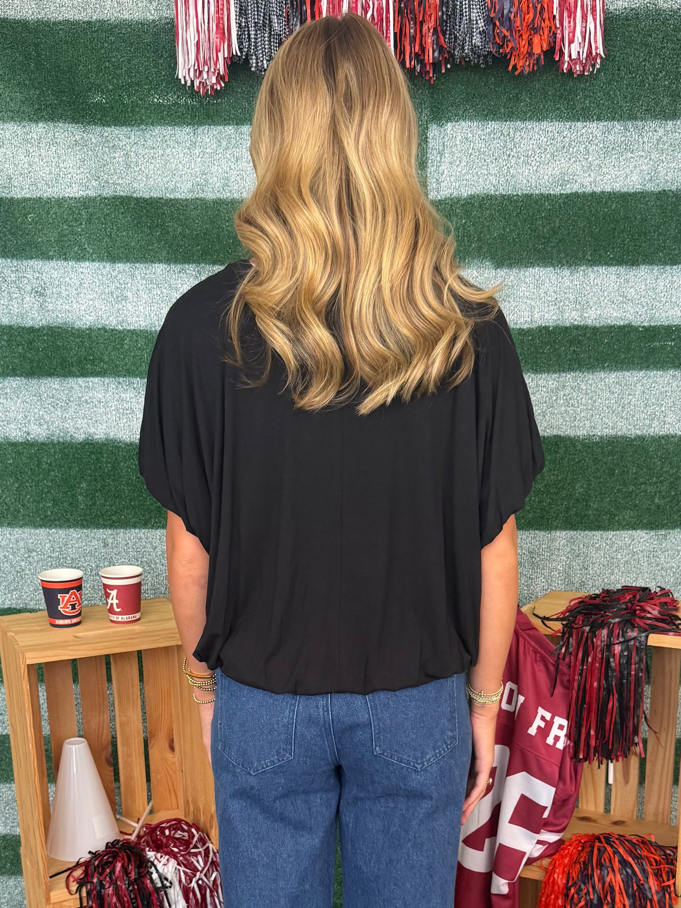 Rivalry Weekend Black Bamboo Bubble Sleeve/Hem Top-Shop-Womens-Boutique-Clothing
