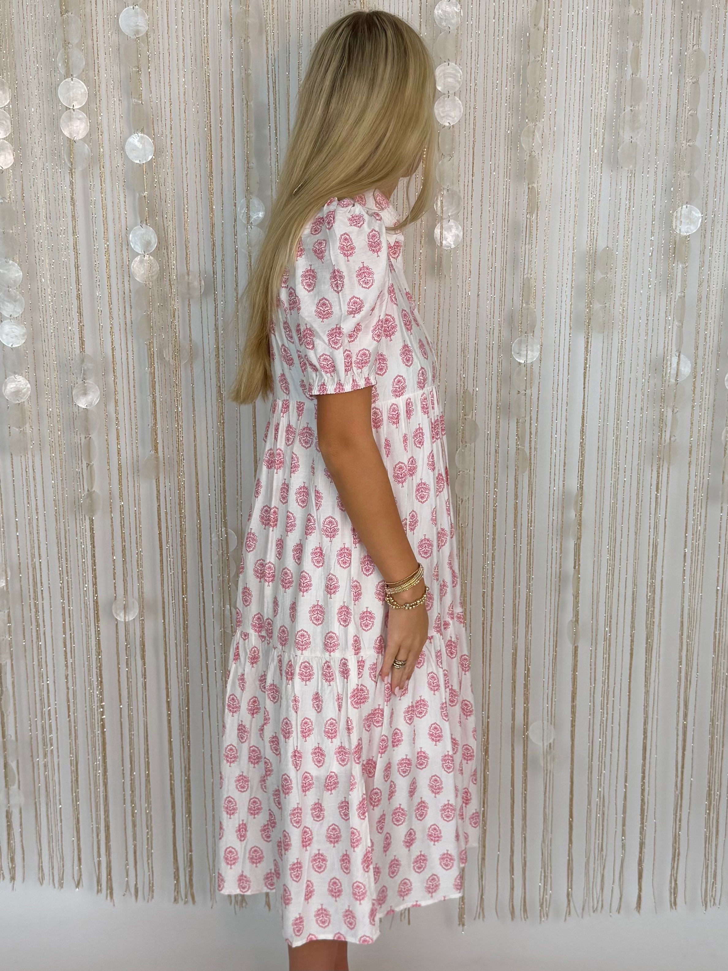 Sunlit Stroll Pink Button Front Dress-Shop-Womens-Boutique-Clothing
