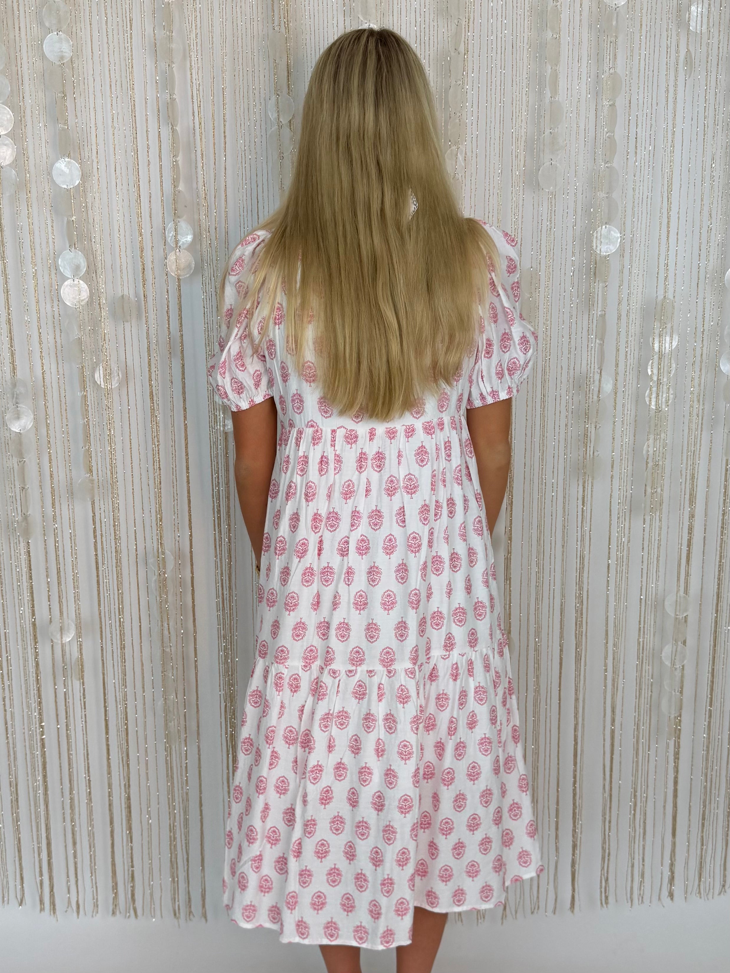 Sunlit Stroll Pink Button Front Dress-Shop-Womens-Boutique-Clothing