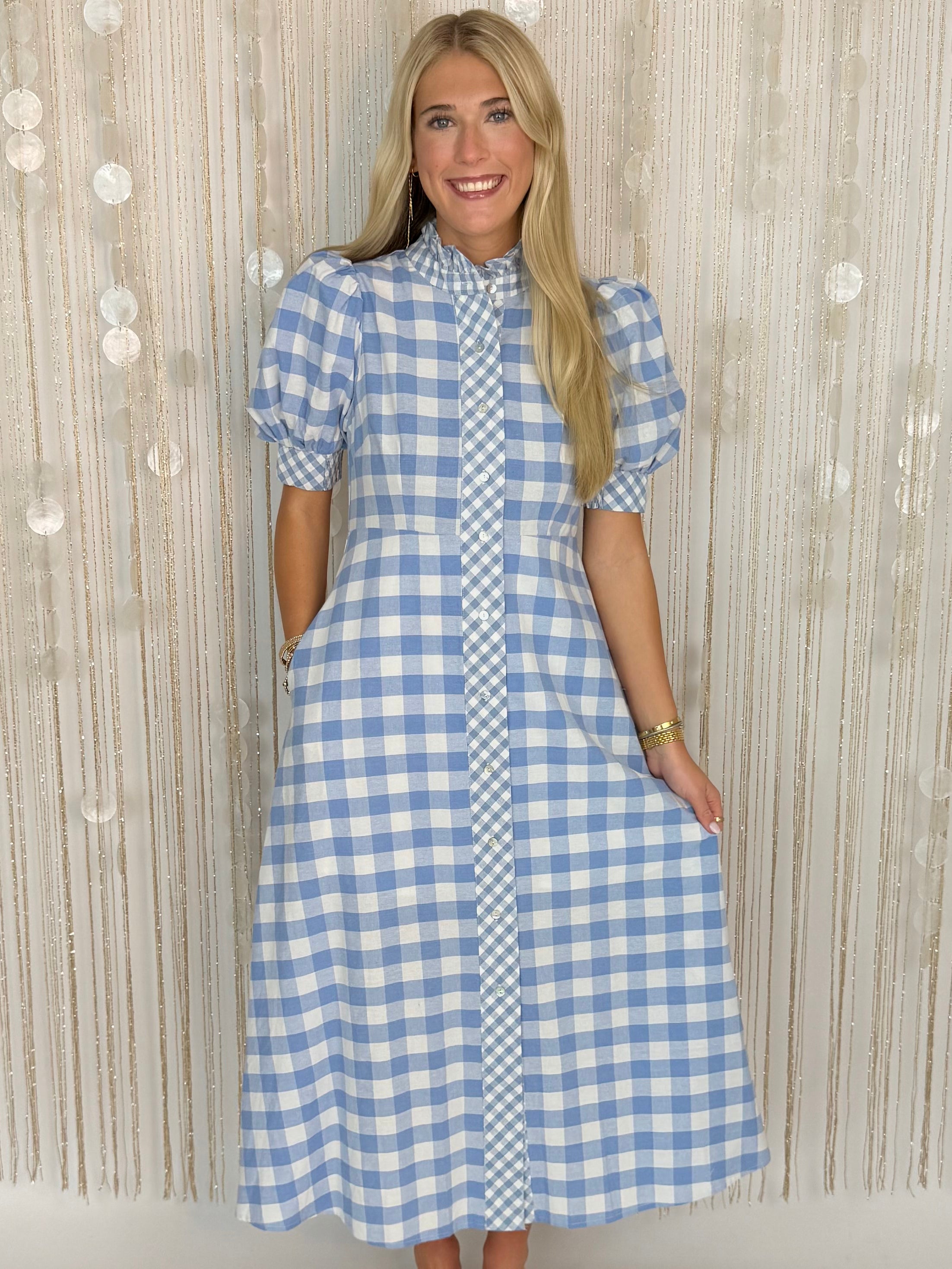 Darling Harmony Blue Gingham Midi Dress-Shop-Womens-Boutique-Clothing