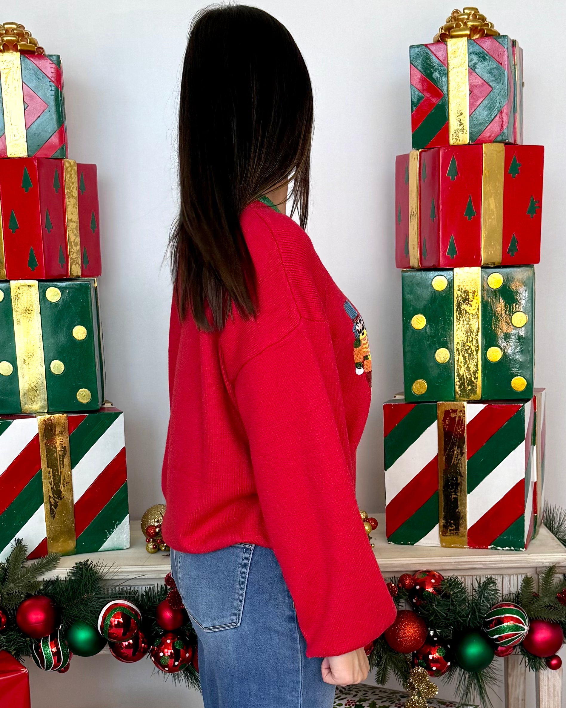 Back Better Red Sequin Nutcracker Sweater-Shop-Womens-Boutique-Clothing