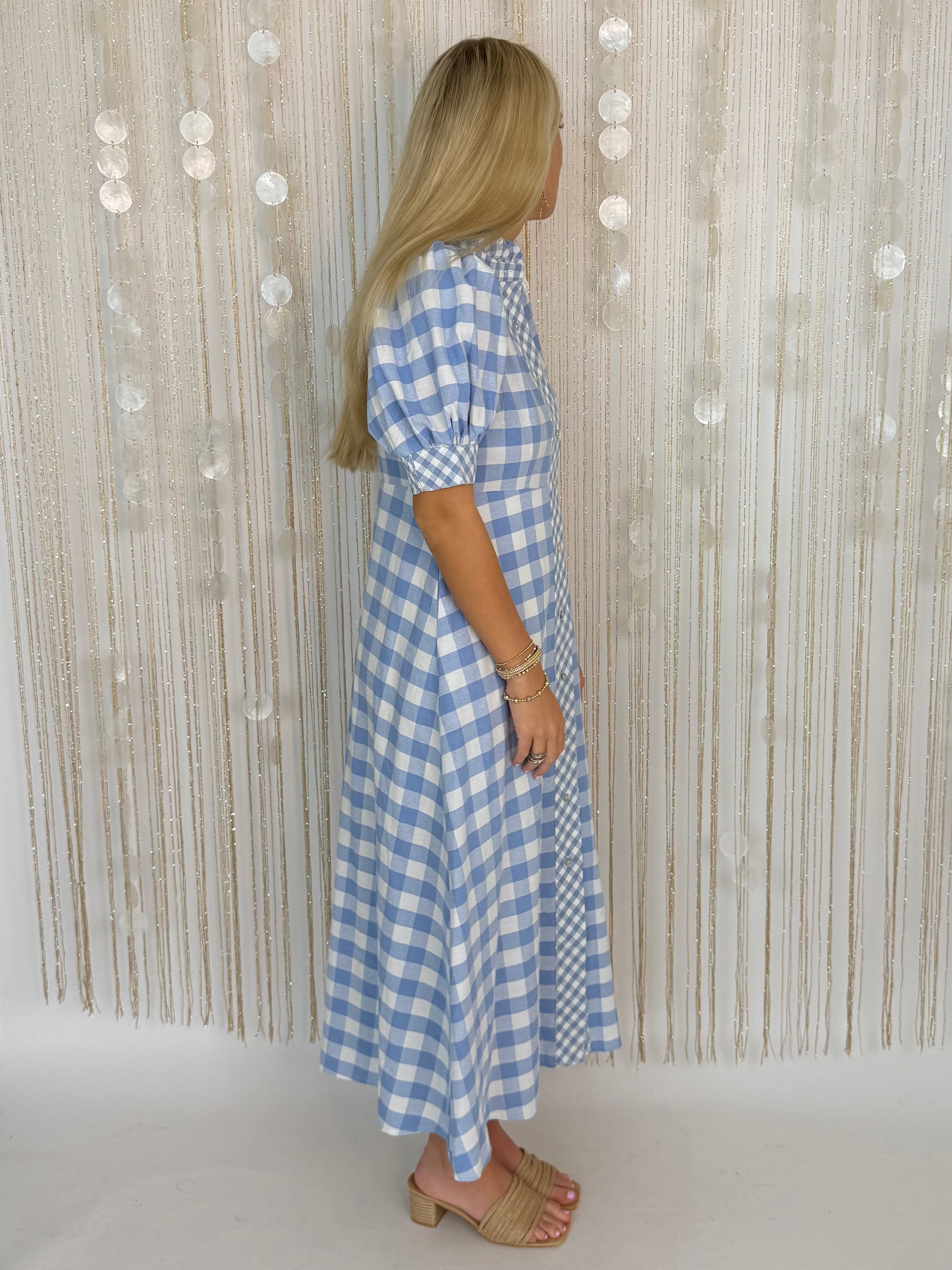 Darling Harmony Blue Gingham Midi Dress-Shop-Womens-Boutique-Clothing