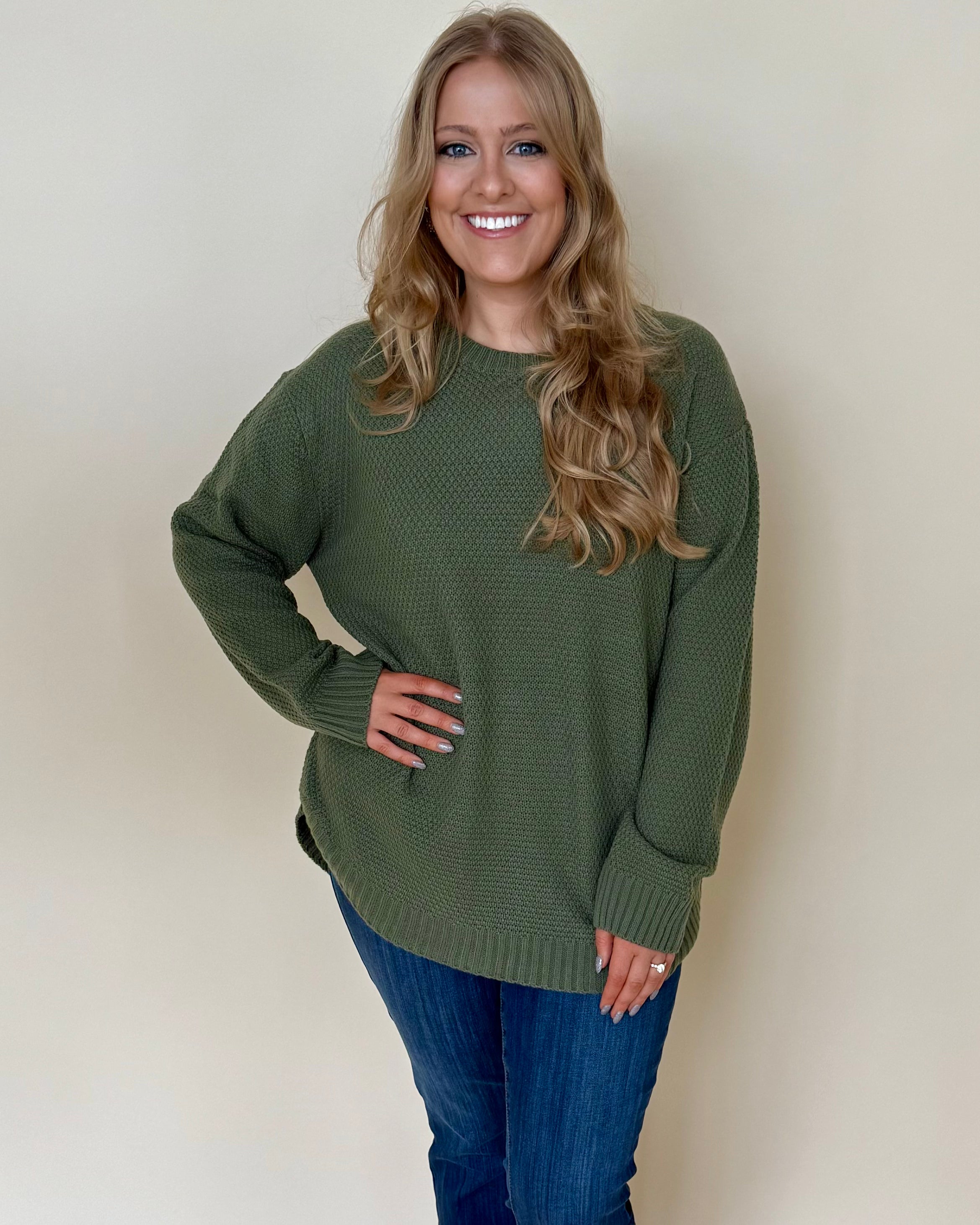 Straight On Lt Olive Plus Basic Sweater-Shop-Womens-Boutique-Clothing