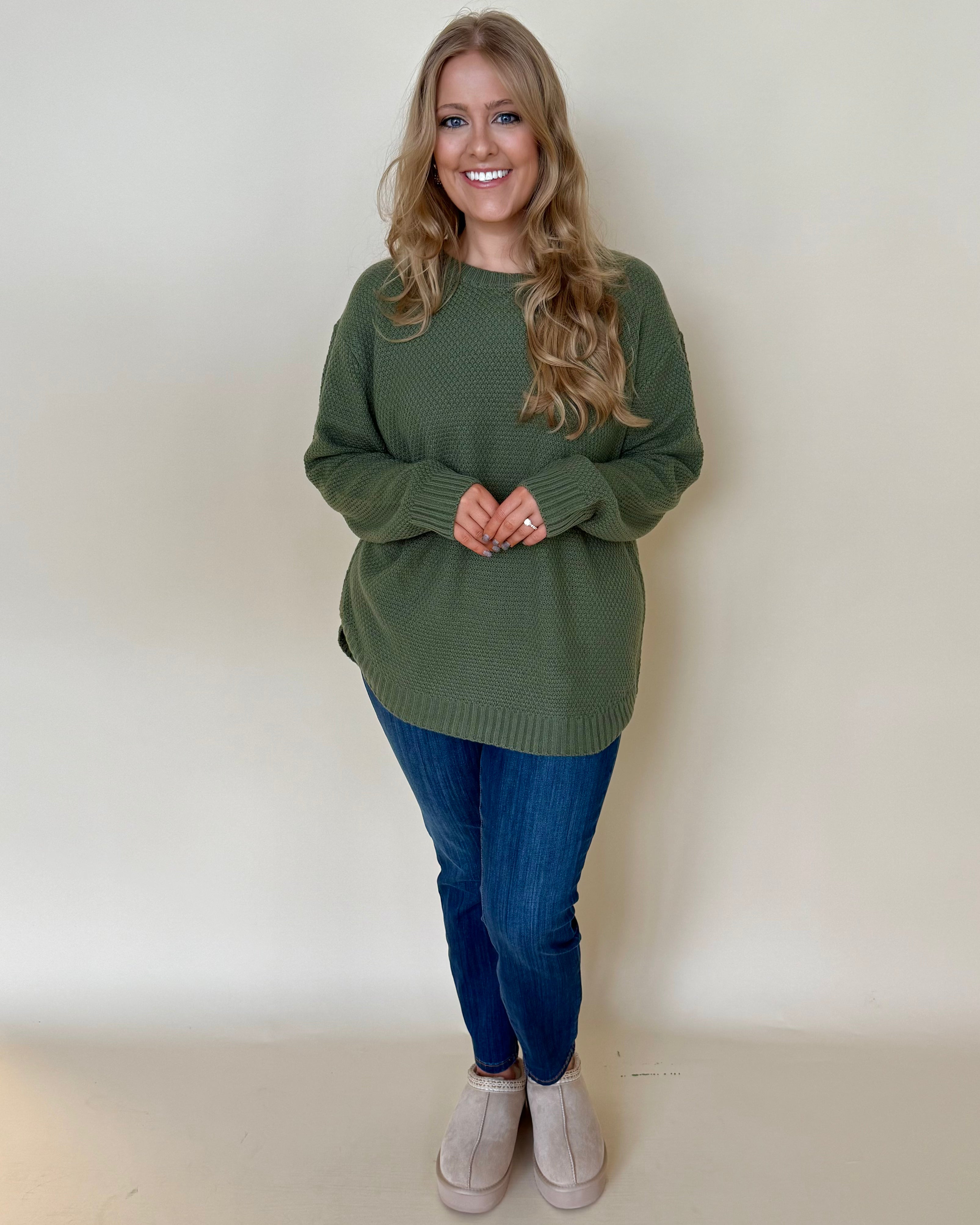 Straight On Lt Olive Plus Basic Sweater-Shop-Womens-Boutique-Clothing