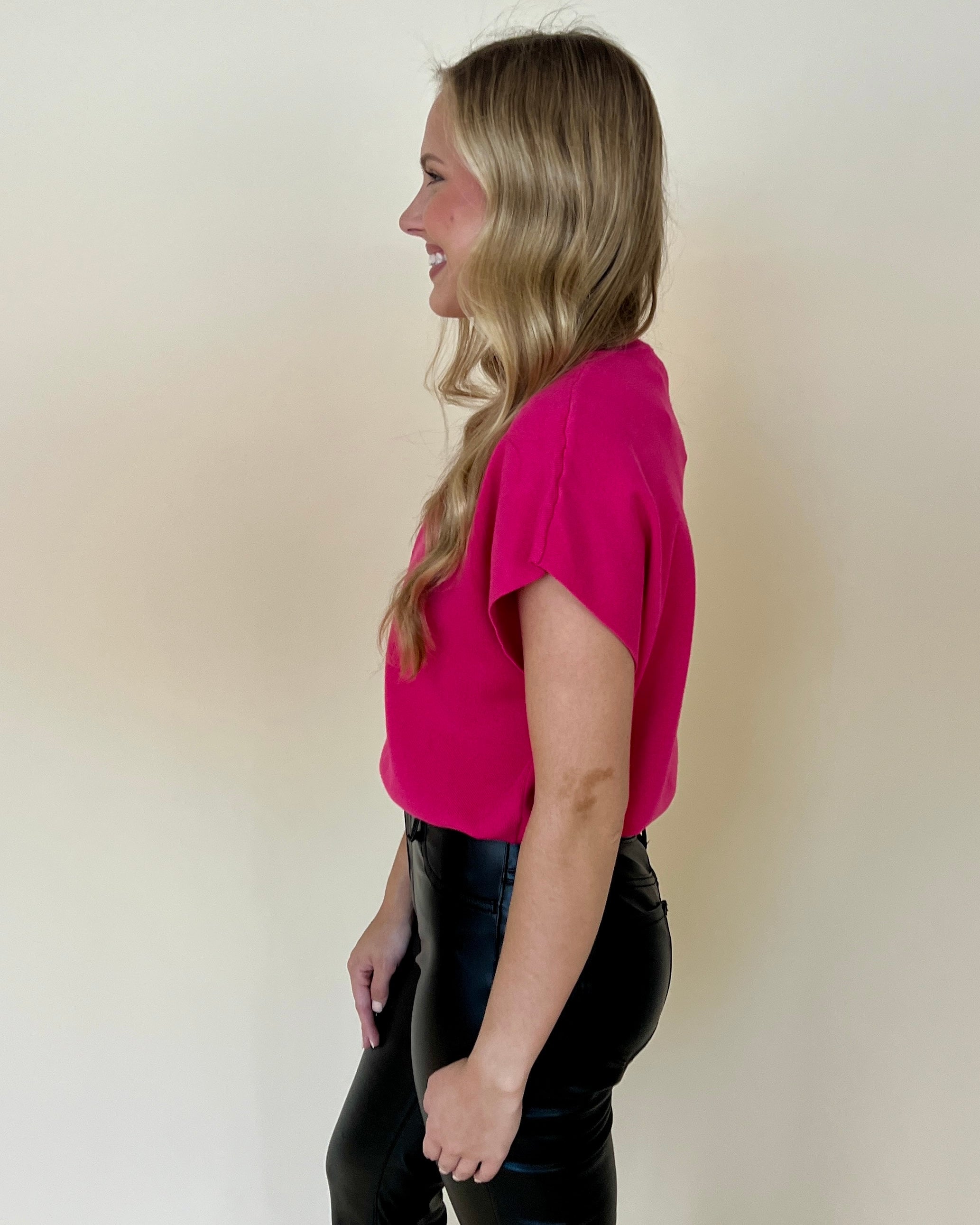 Here's To You Hot Pink Knit Top-Shop-Womens-Boutique-Clothing