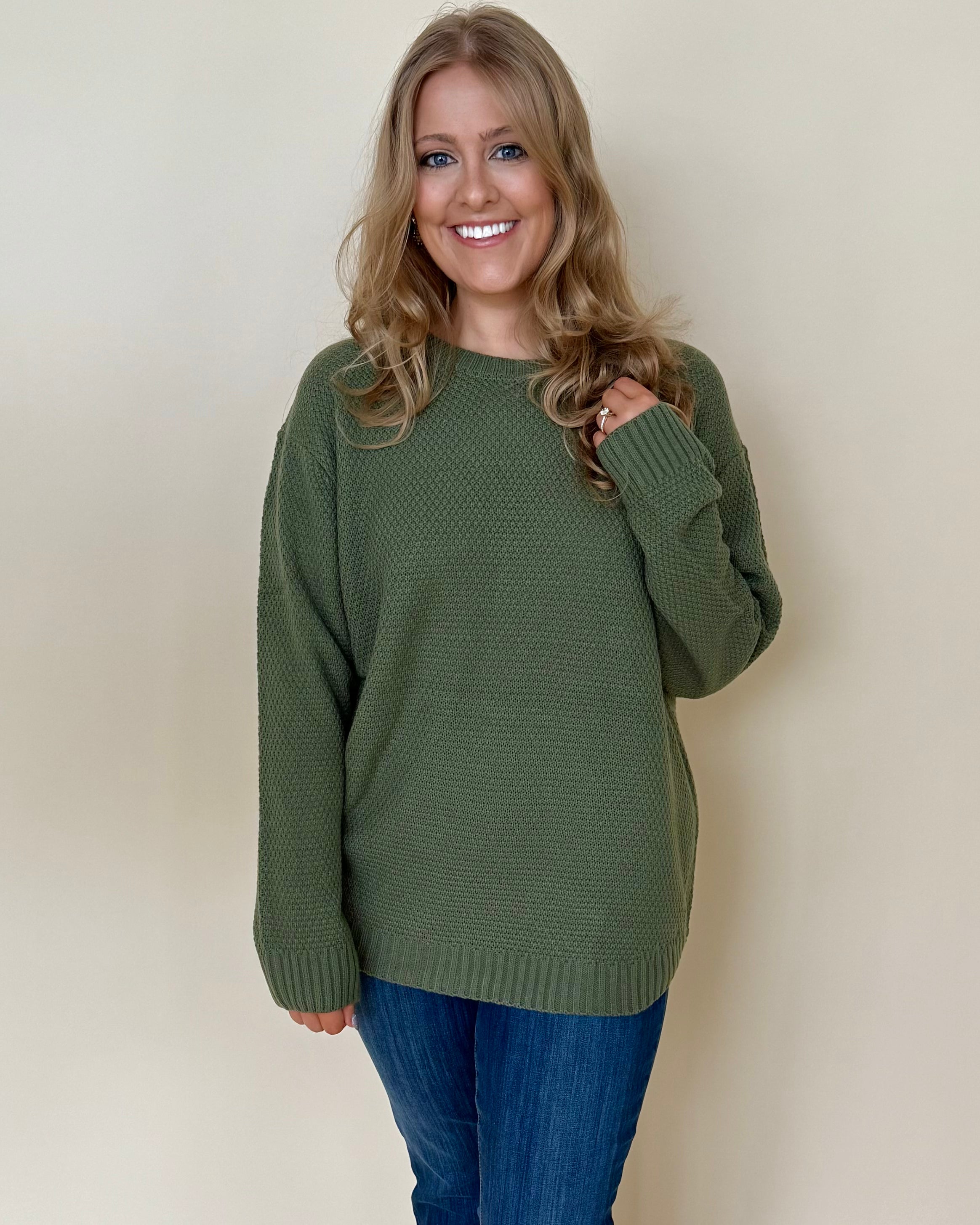 Straight On Lt Olive Plus Basic Sweater-Shop-Womens-Boutique-Clothing