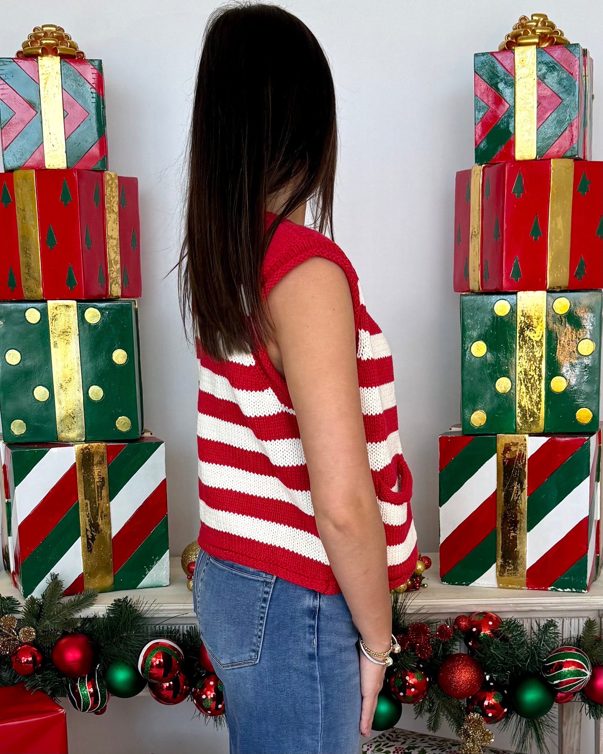 Found The Warmth Red Striped Sweater Vest-Shop-Womens-Boutique-Clothing