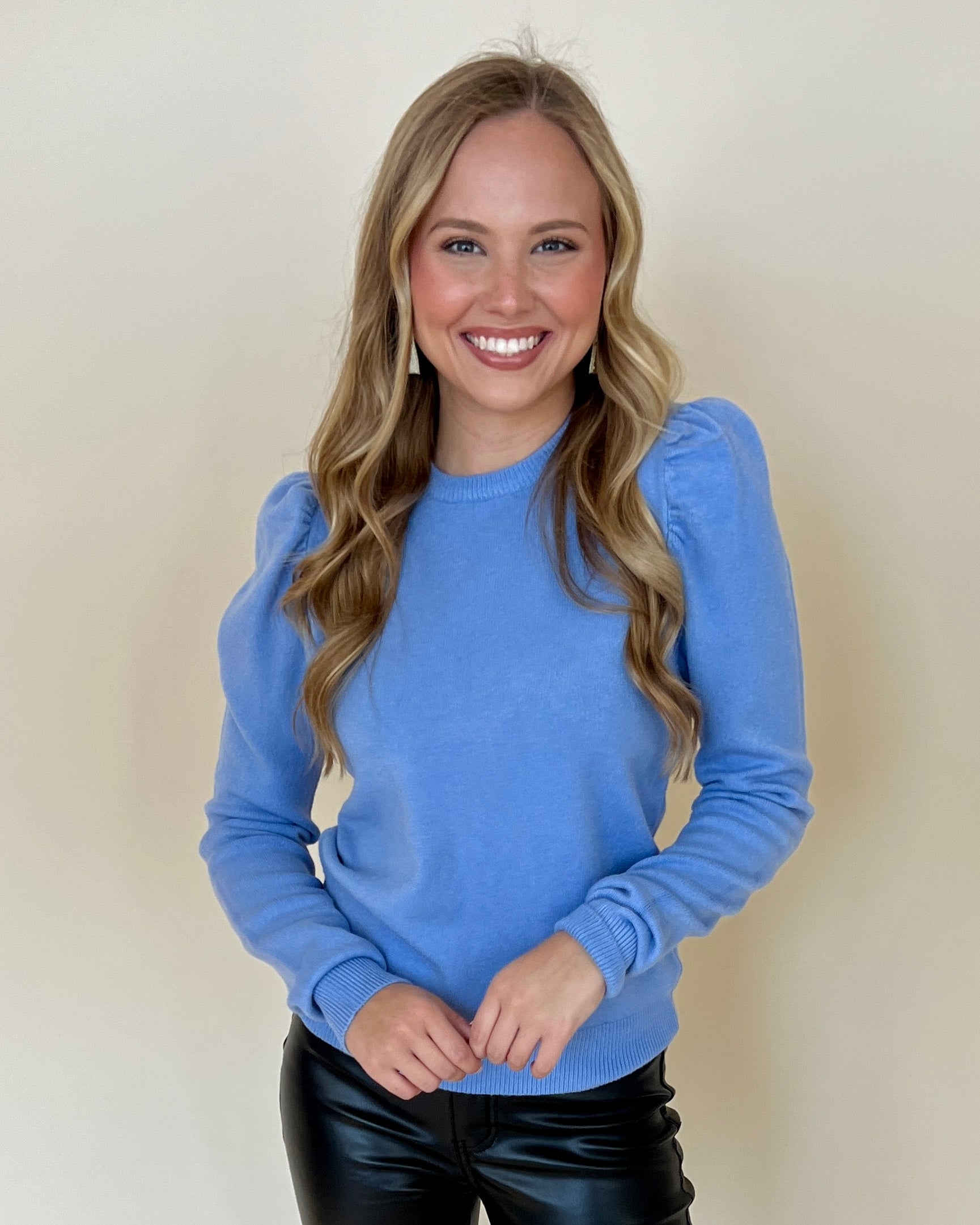 In The Clouds Lilac Blue Puff Sleeve Sweater-Shop-Womens-Boutique-Clothing