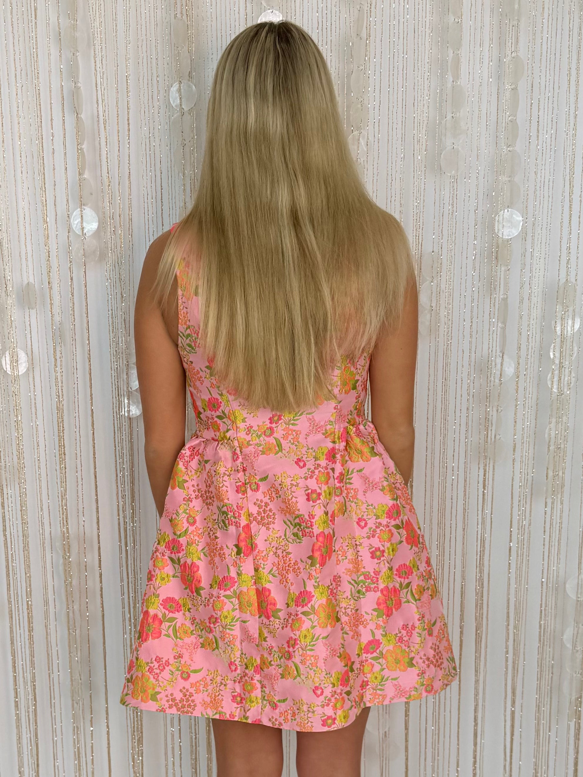 Cheerful Charm Pink Floral Sleeveless Button Front Dress-Shop-Womens-Boutique-Clothing