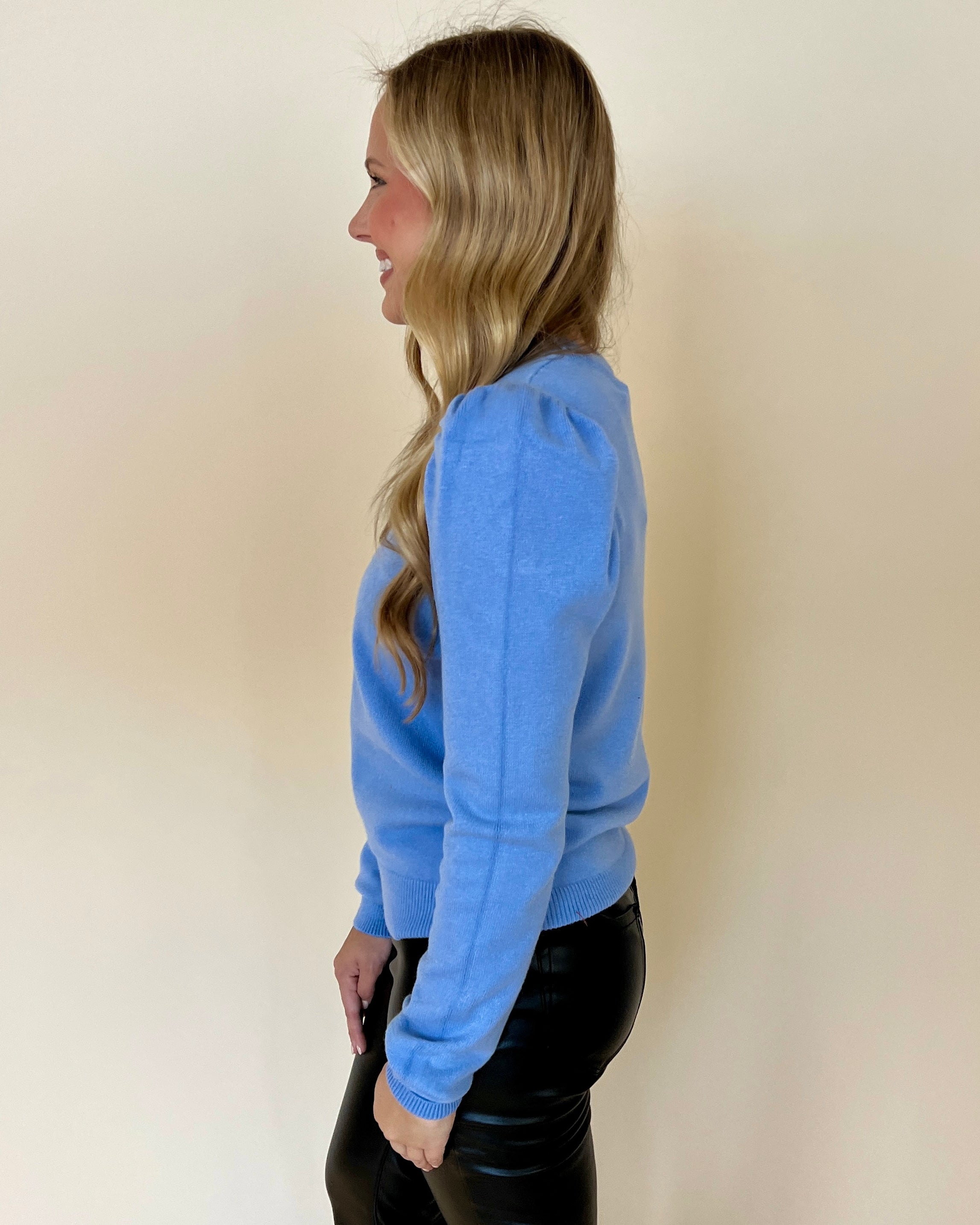 In The Clouds Lilac Blue Puff Sleeve Sweater-Shop-Womens-Boutique-Clothing