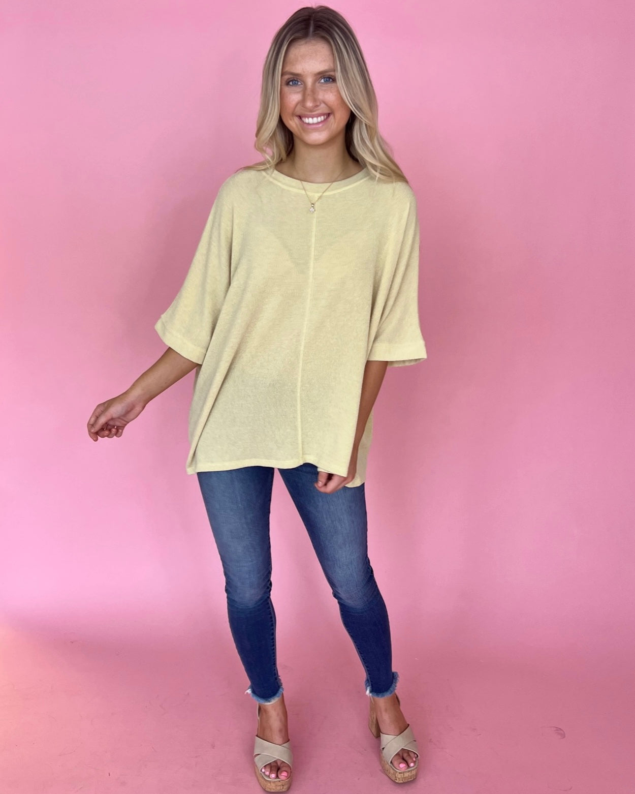 Runs On Dreams Lemon Round Neck Dolman Sleeve Top-Shop-Womens-Boutique-Clothing