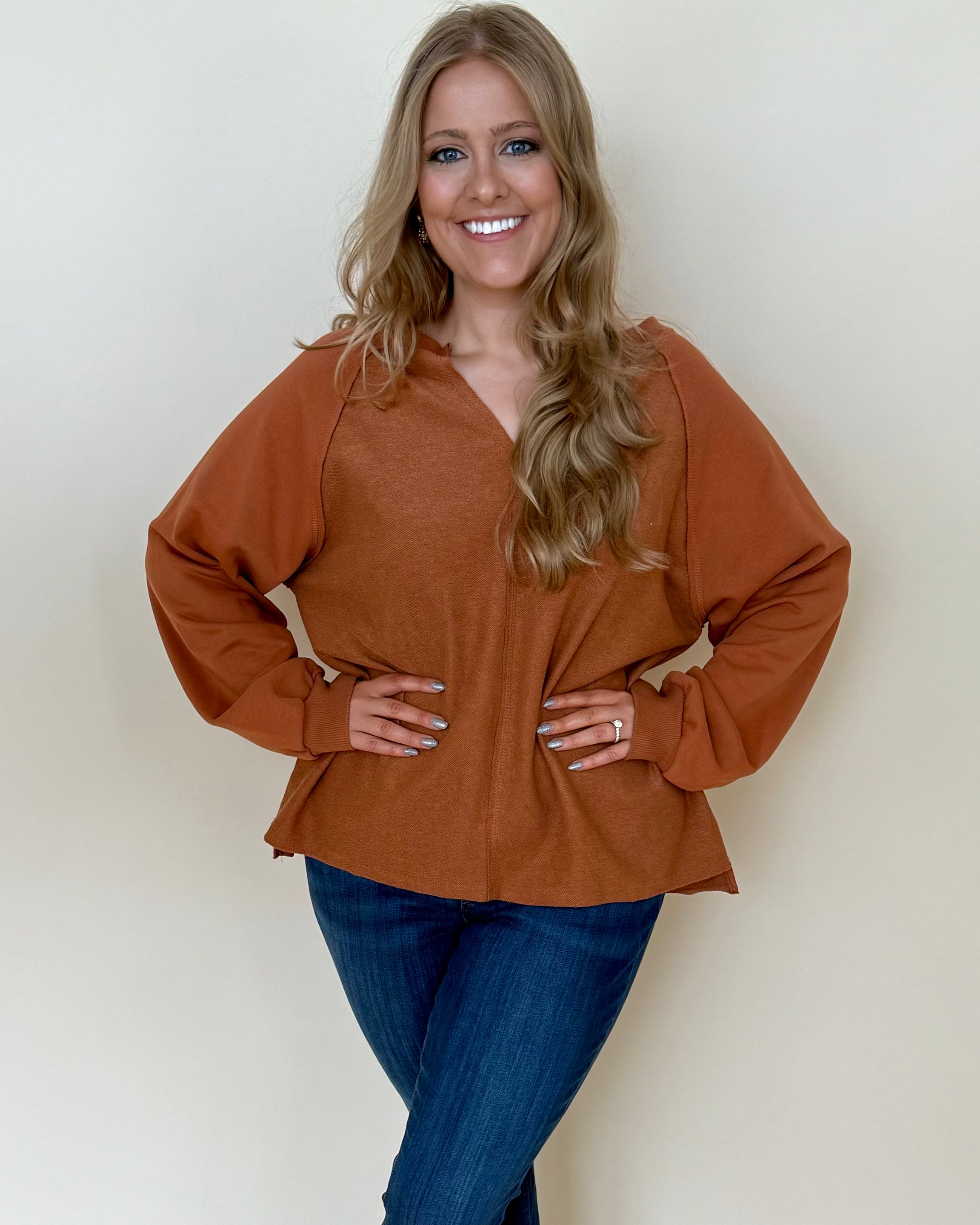 By The Day Rust Plus V-Neck Top-Shop-Womens-Boutique-Clothing
