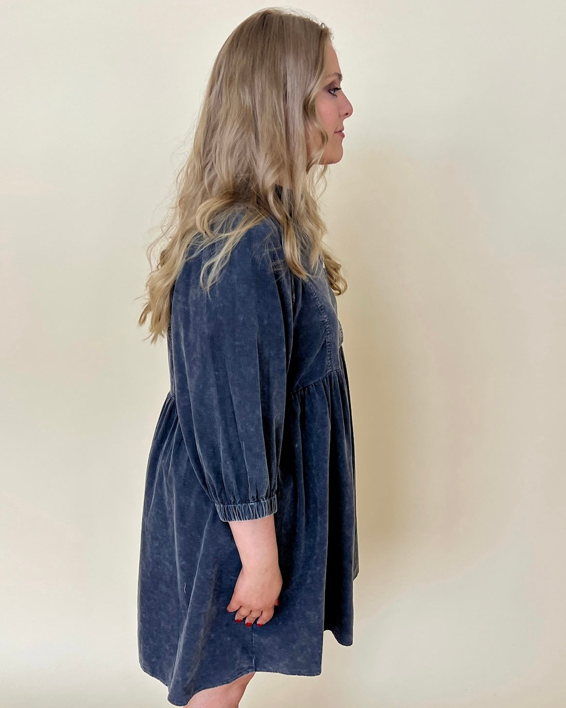 So Fun Dark Grey Plus Button Down Dress-Shop-Womens-Boutique-Clothing