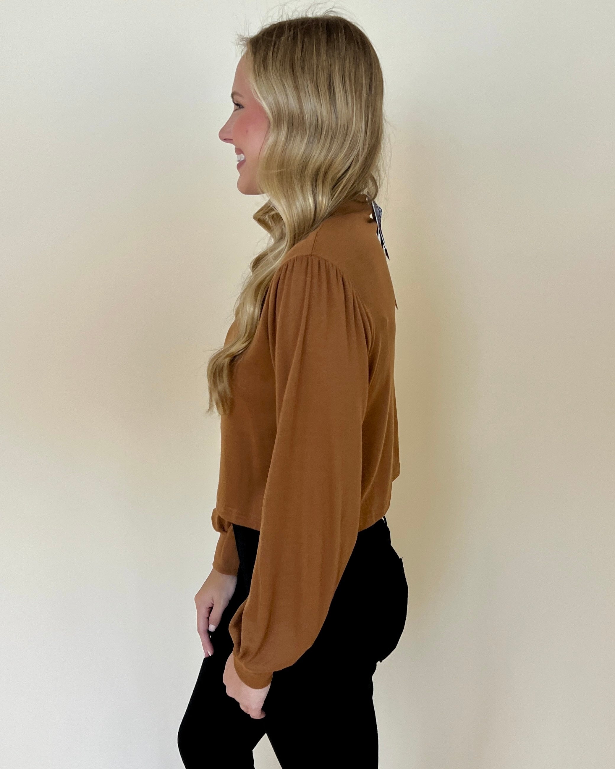 Catching Feelings Camel Puff Sleeve Crop Top-Shop-Womens-Boutique-Clothing