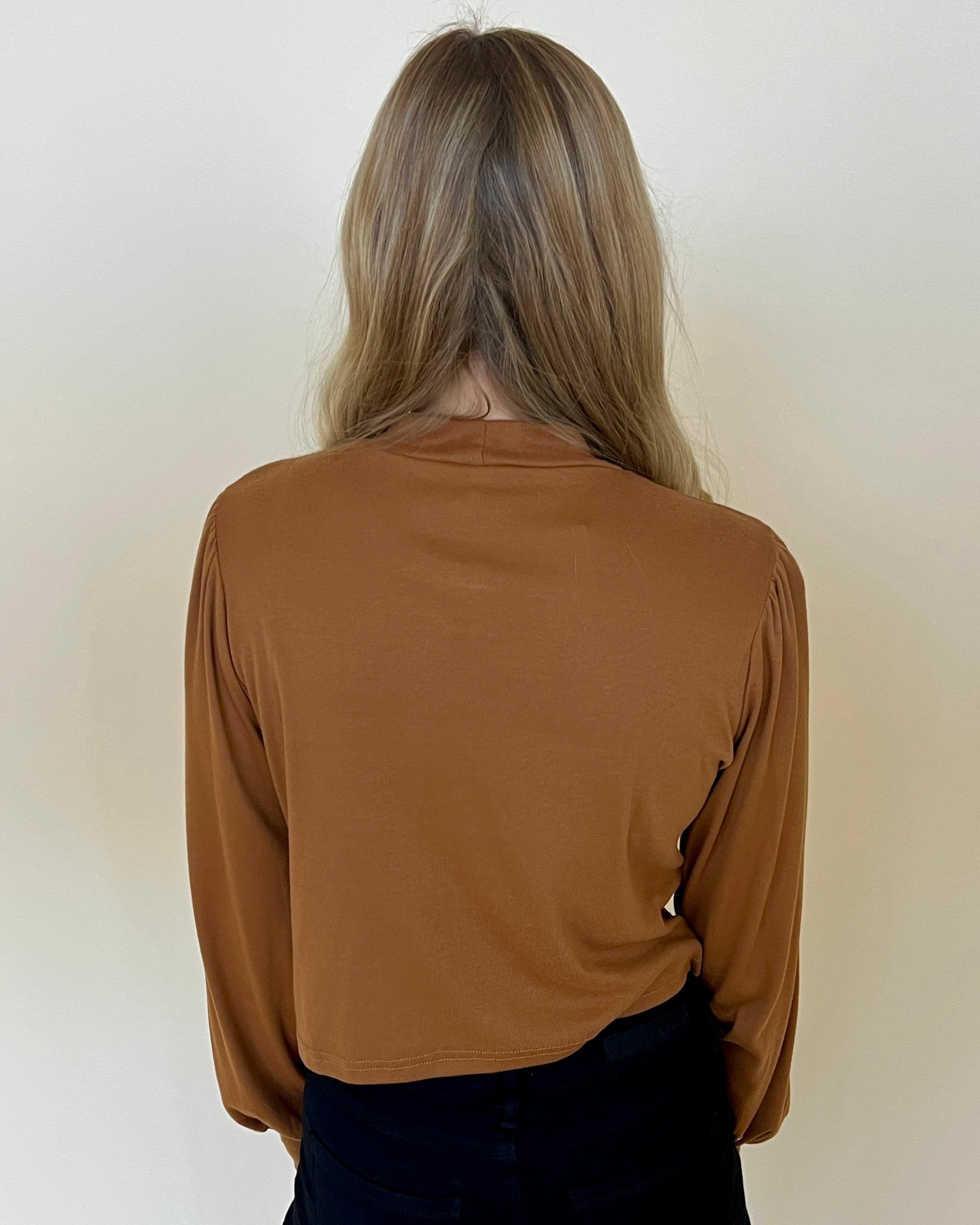 Catching Feelings Camel Puff Sleeve Crop Top-Shop-Womens-Boutique-Clothing