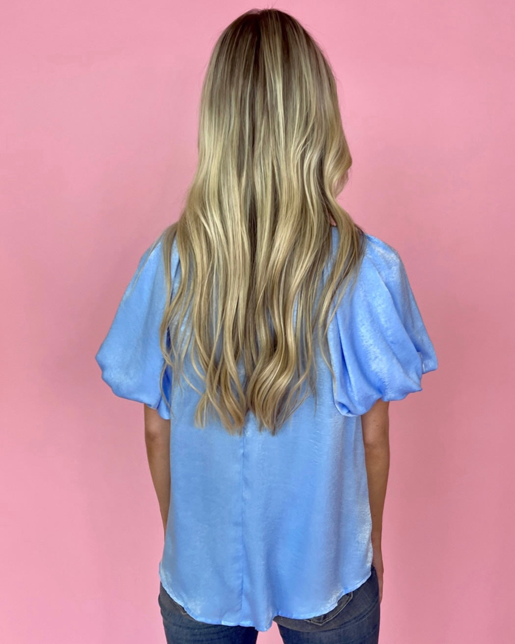 A New Opportunity Sky Blue Satin Puff Sleeve Top-Shop-Womens-Boutique-Clothing