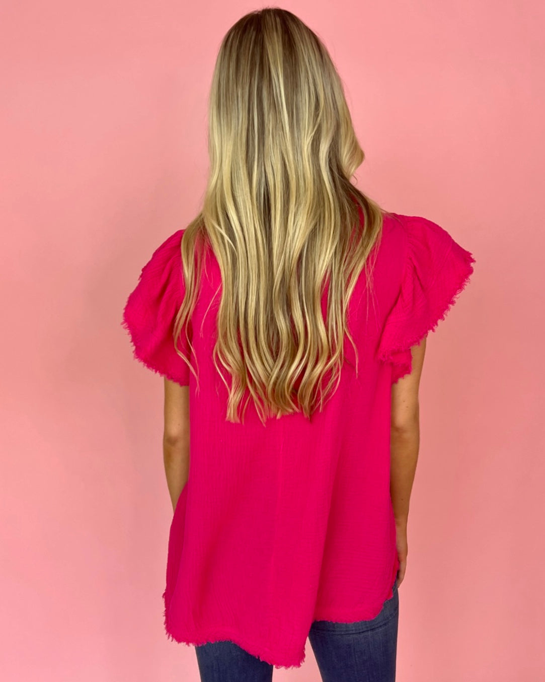 Make No Mistakes Hot Pink Ruffle Sleeve High Neck Top-Shop-Womens-Boutique-Clothing