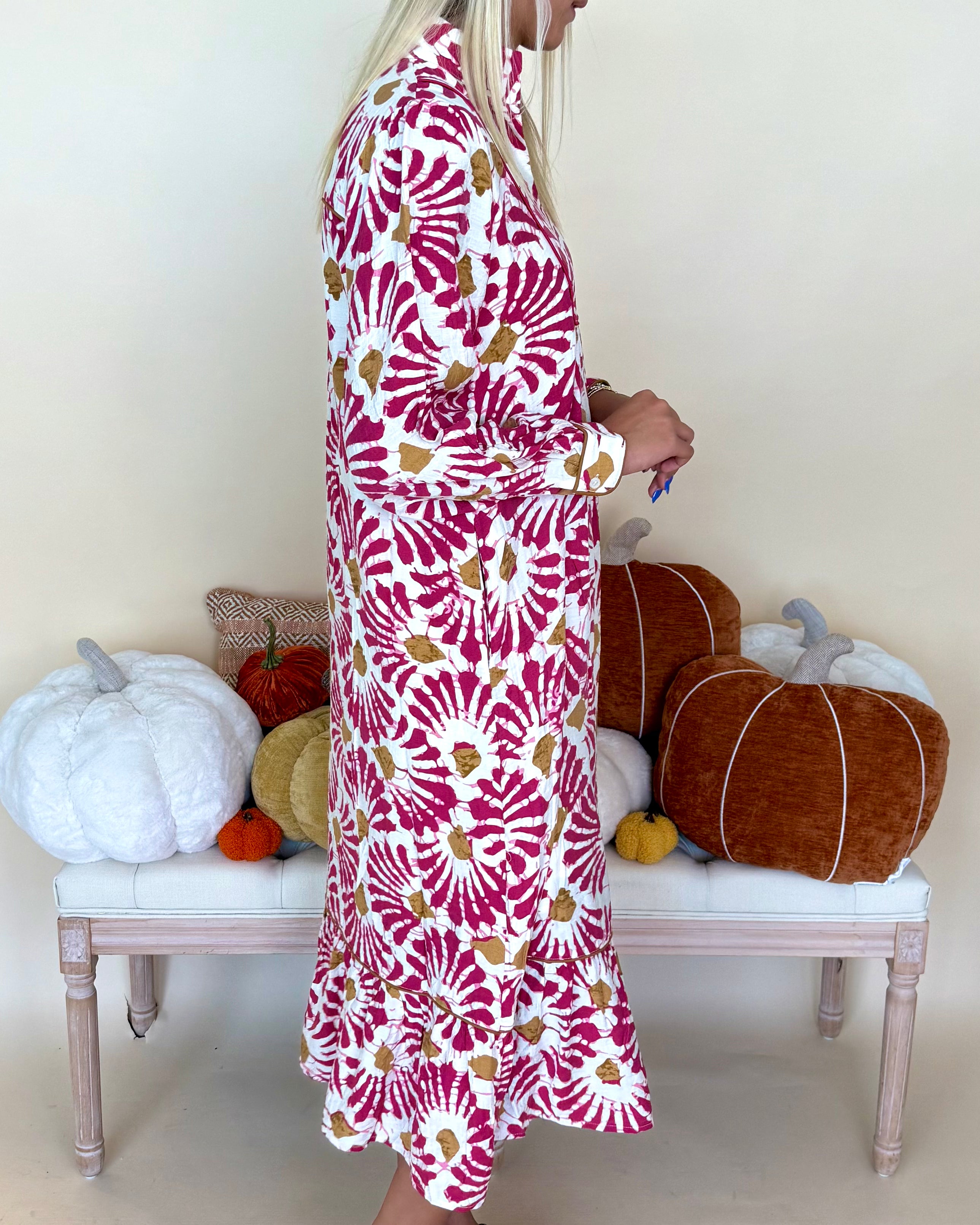 Midnight Garden Magenta Boho Print Midi Dress-Shop-Womens-Boutique-Clothing