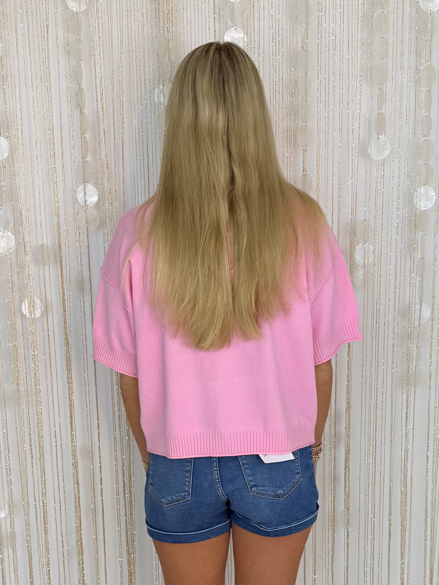 Clean Motion Pink 3/4 Sleeve Sweater-Shop-Womens-Boutique-Clothing