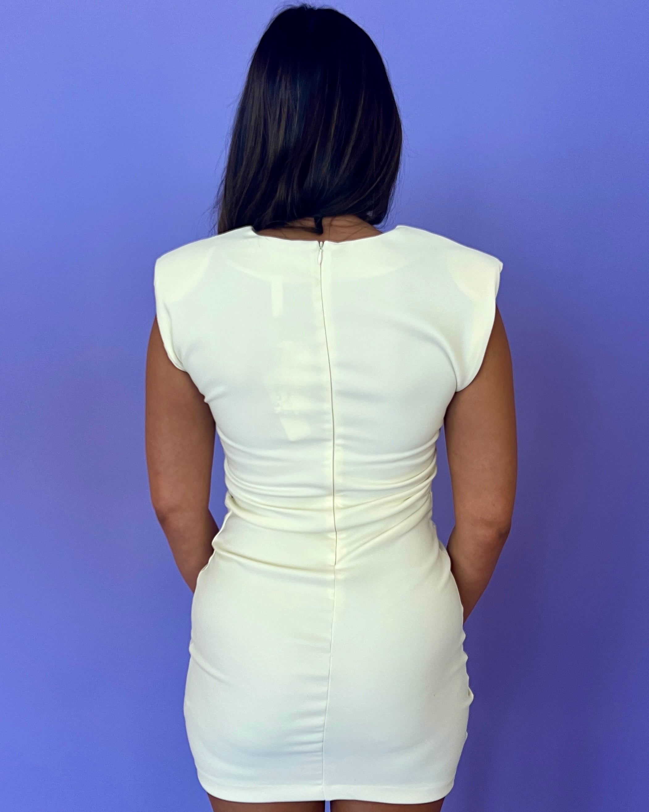 Turning Point Cream Ruched Dress-Shop-Womens-Boutique-Clothing