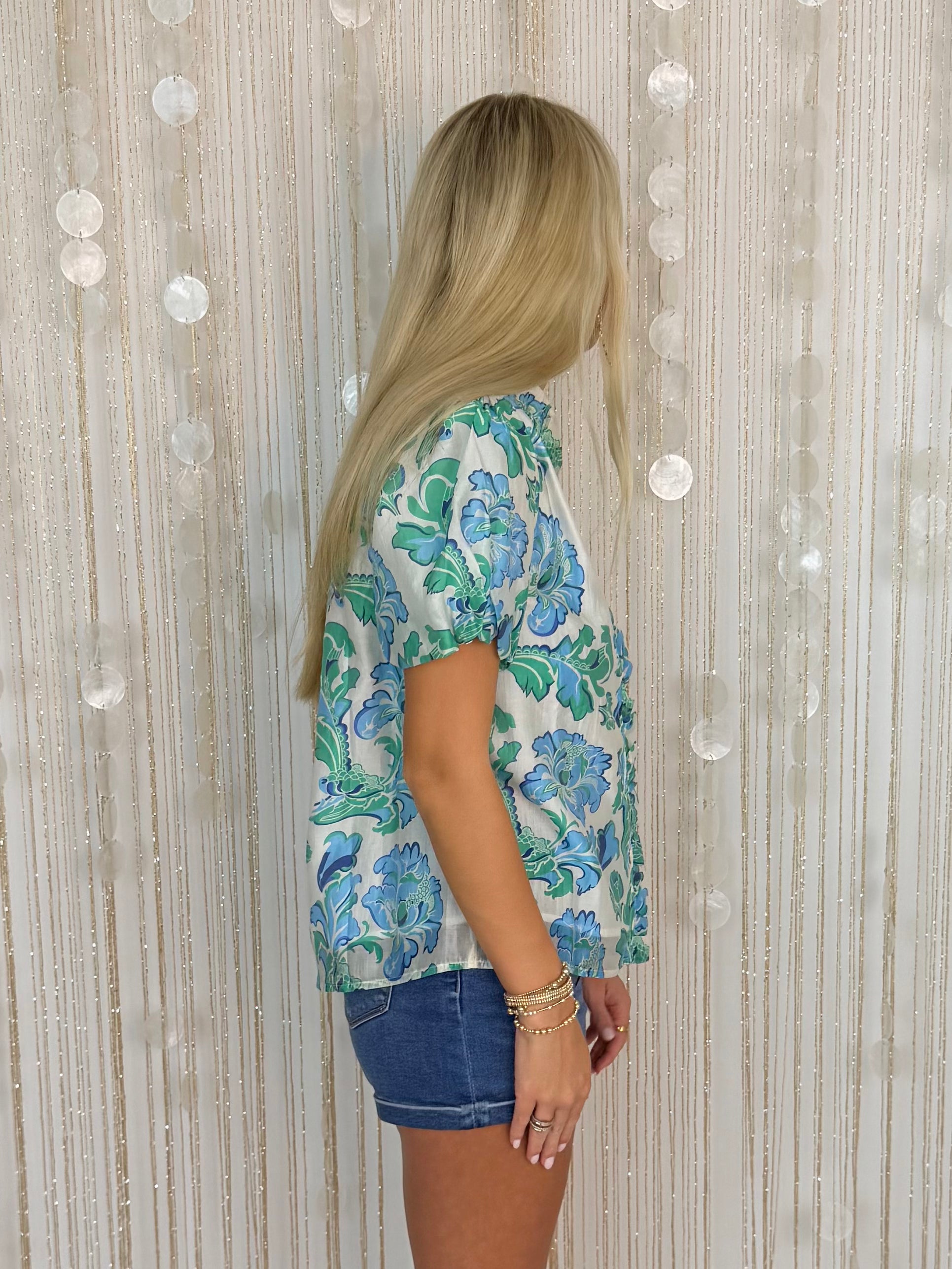 Garden Bloom Emerald Mix Printed Button Top-Shop-Womens-Boutique-Clothing