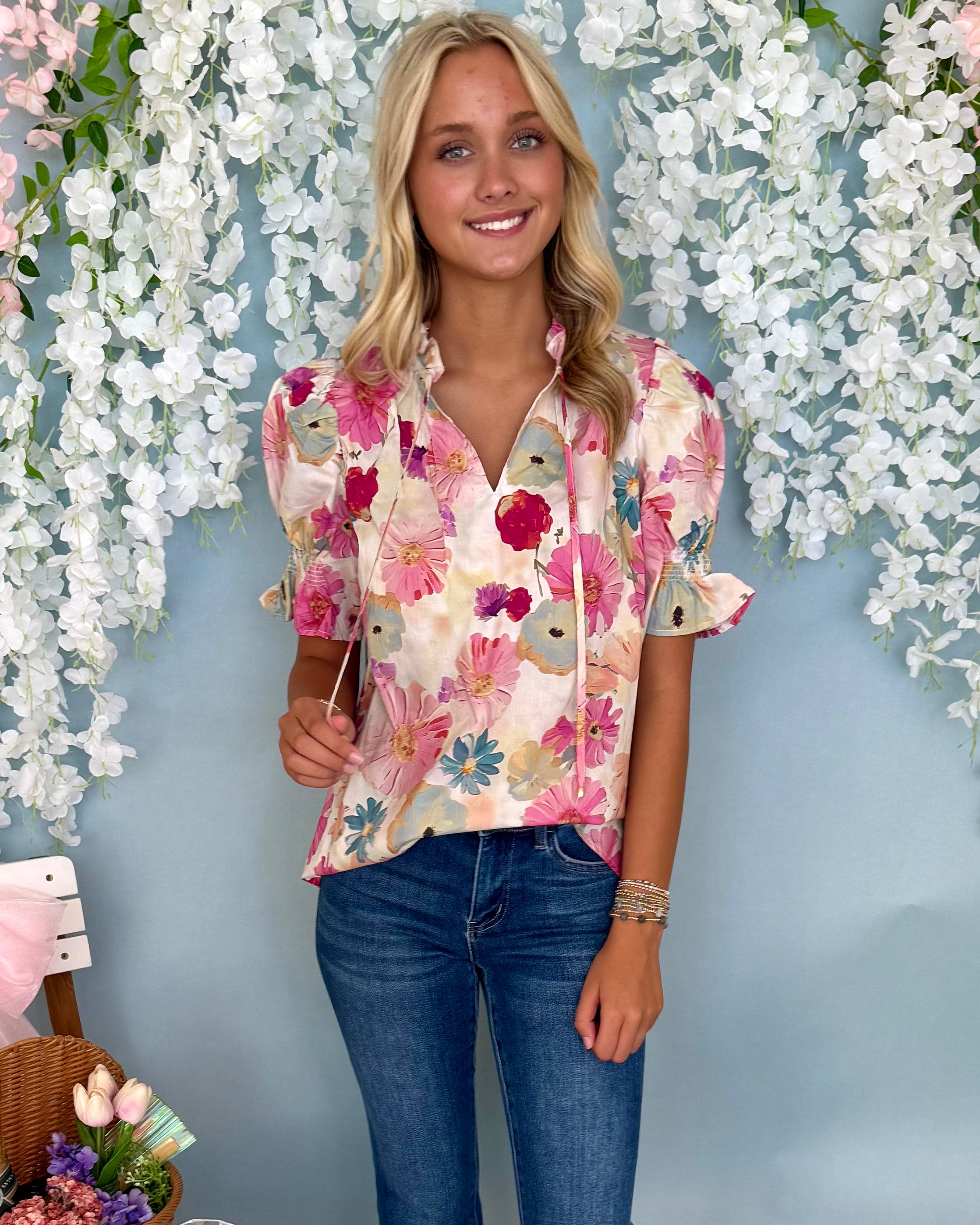 Sweet Sunshine Berry Floral Tie Top-Shop-Womens-Boutique-Clothing