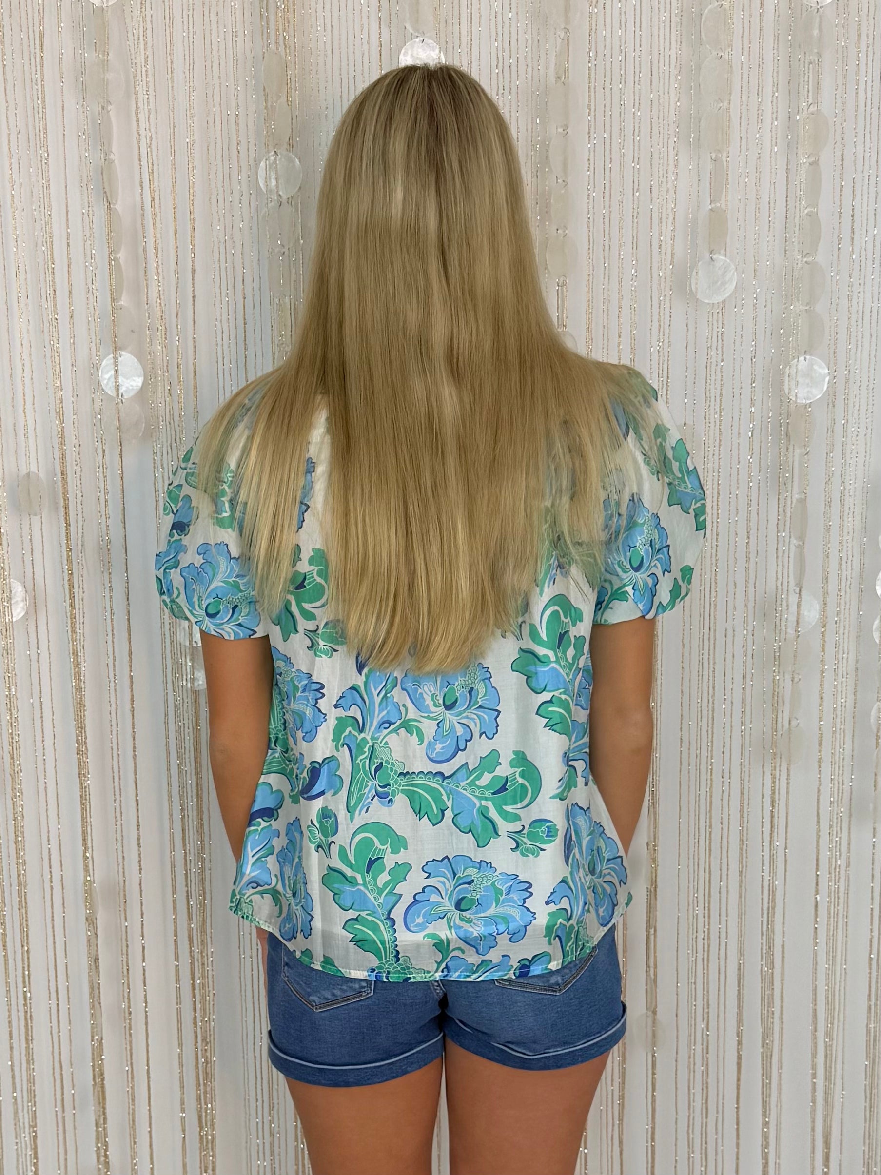 Garden Bloom Emerald Mix Printed Button Top-Shop-Womens-Boutique-Clothing