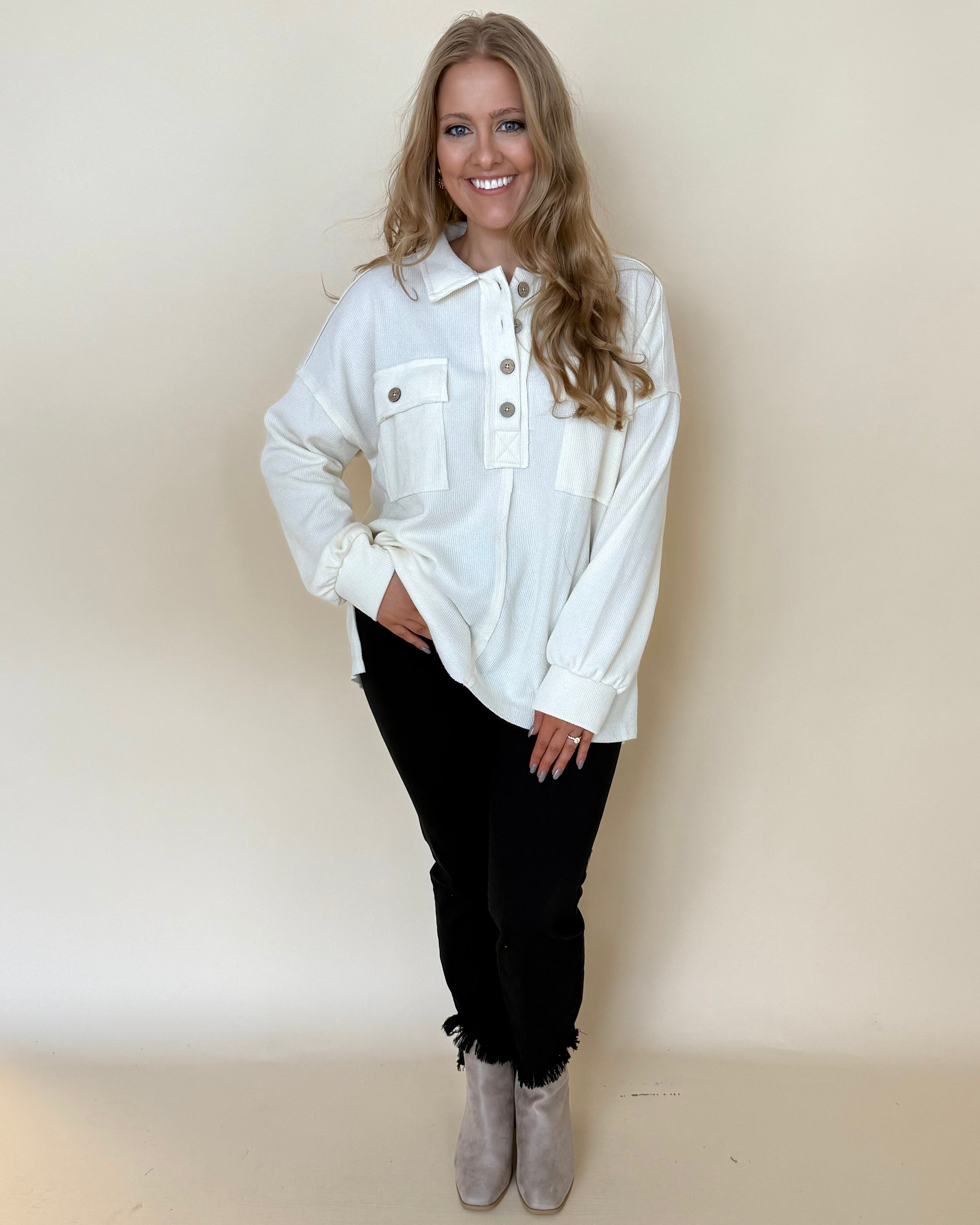 The Road Cream Plus Button Up Top-Shop-Womens-Boutique-Clothing