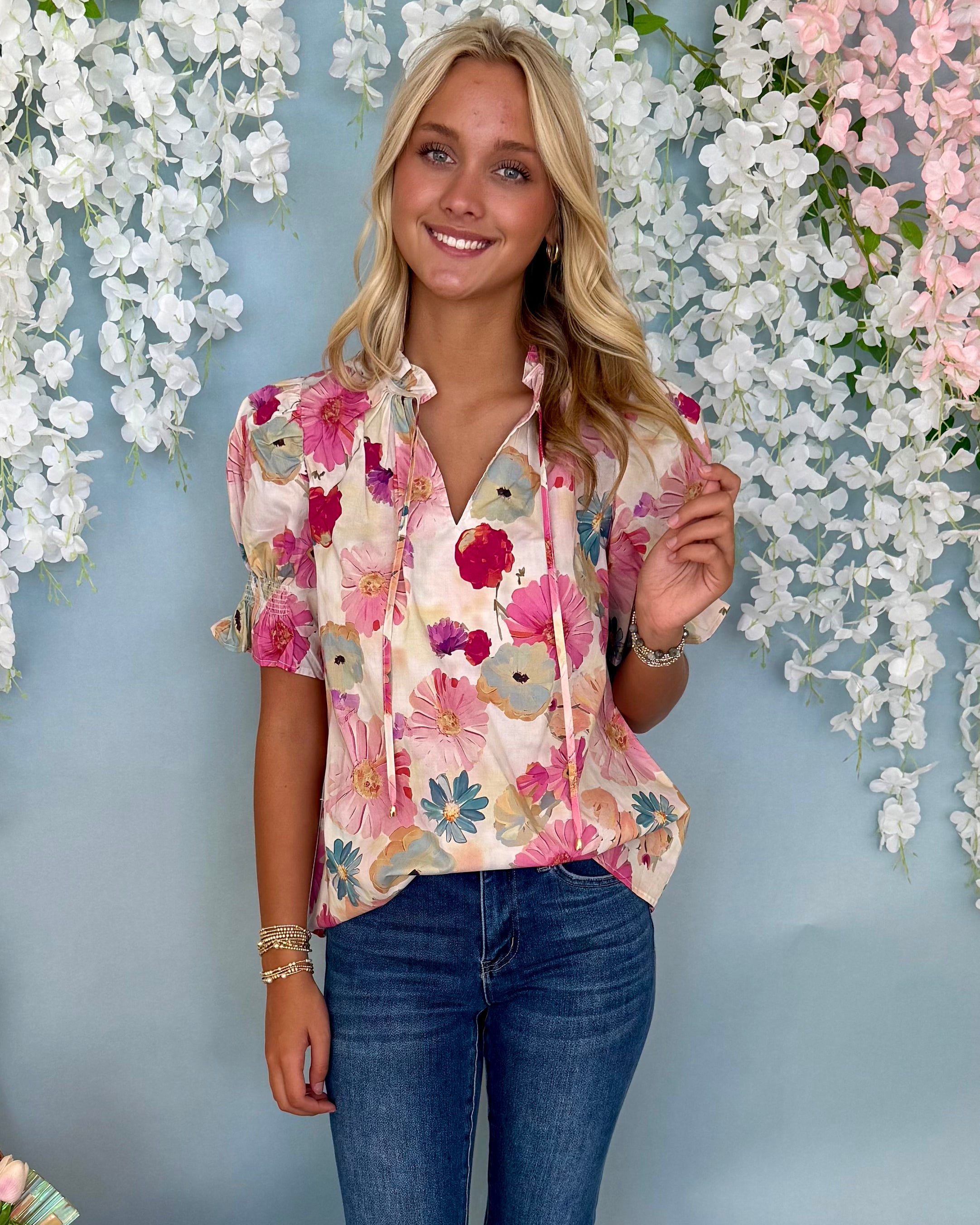Sweet Sunshine Berry Floral Tie Top-Shop-Womens-Boutique-Clothing