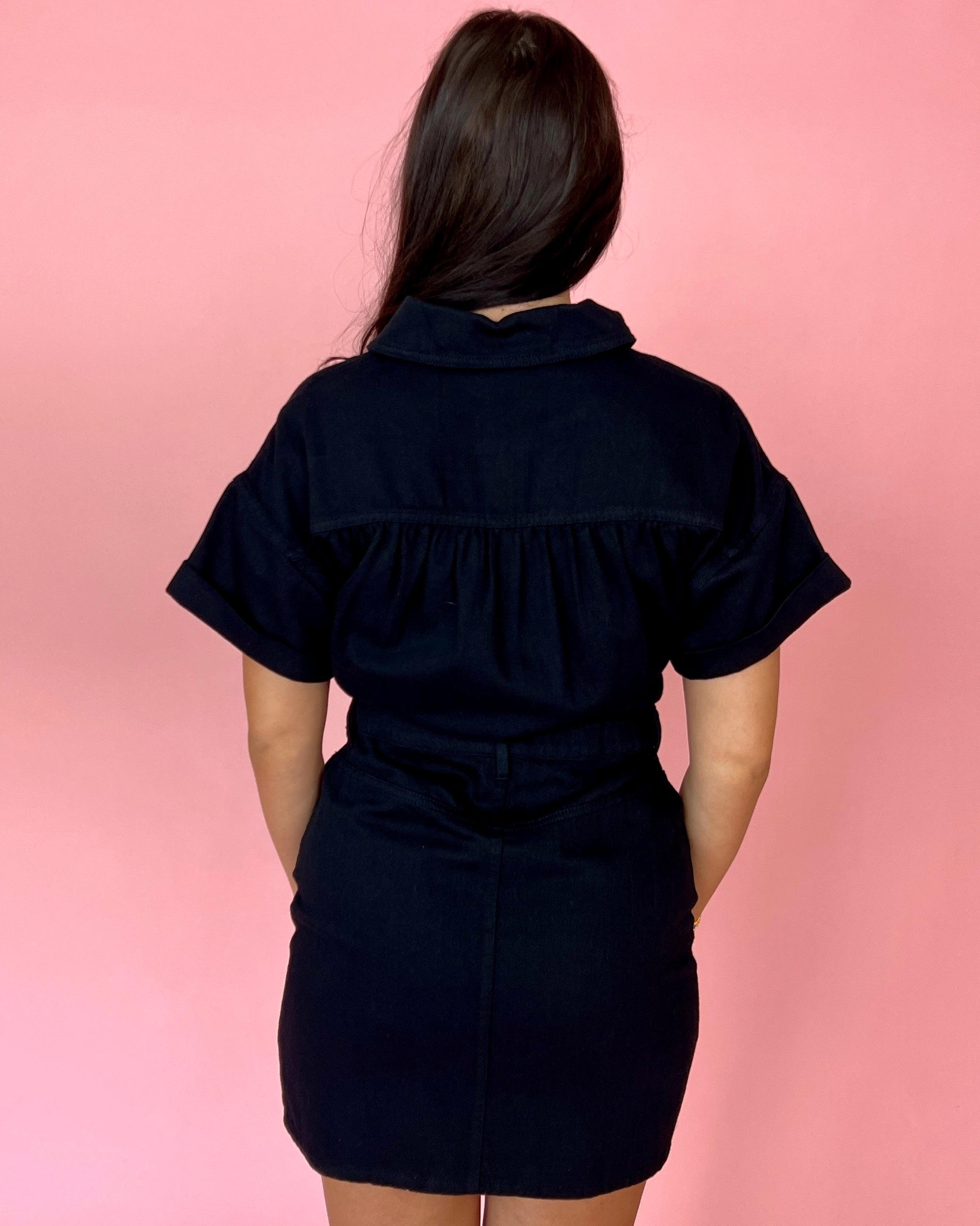 Only With You Black Denim Button Down Dress-Shop-Womens-Boutique-Clothing