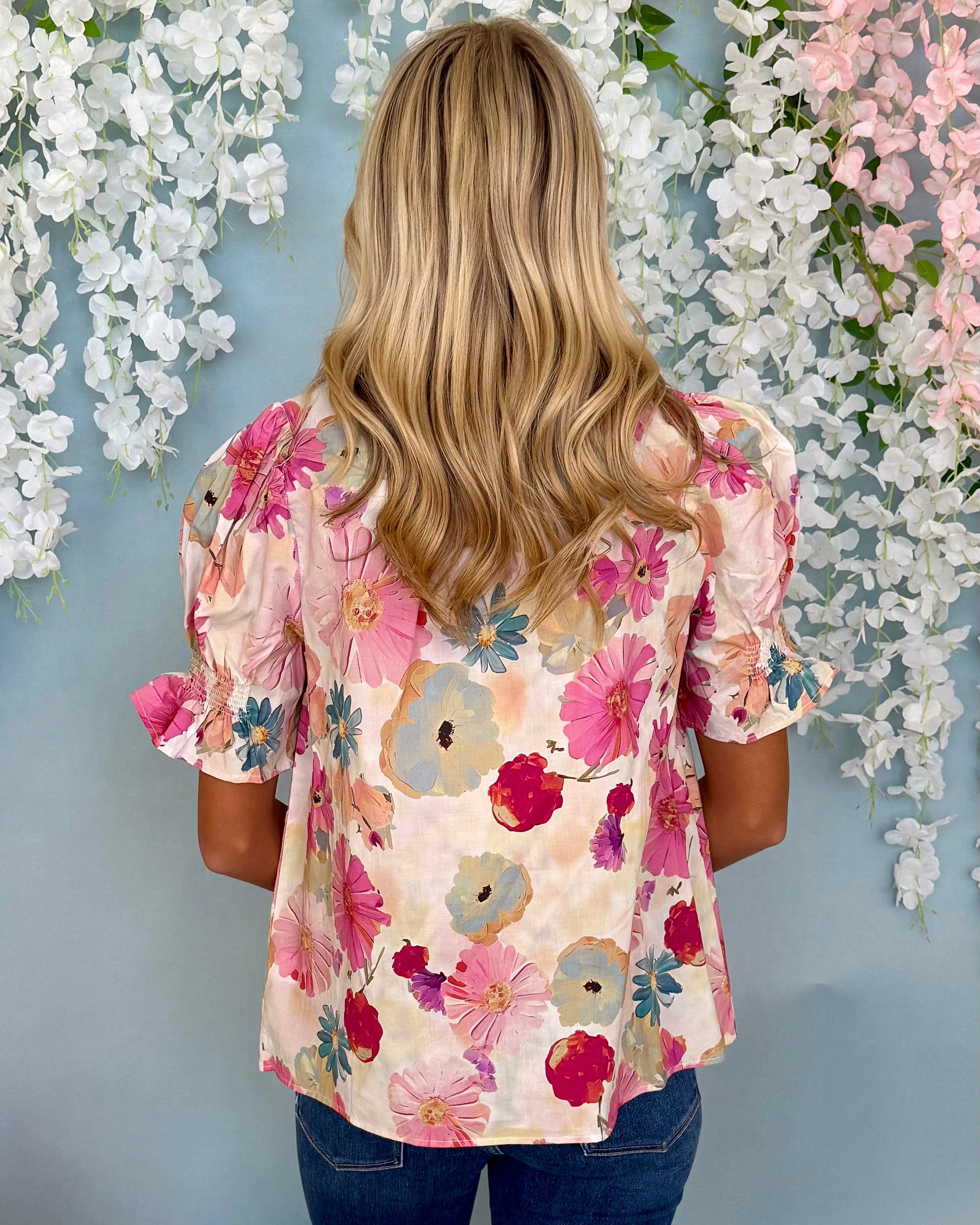 Sweet Sunshine Berry Floral Tie Top-Shop-Womens-Boutique-Clothing