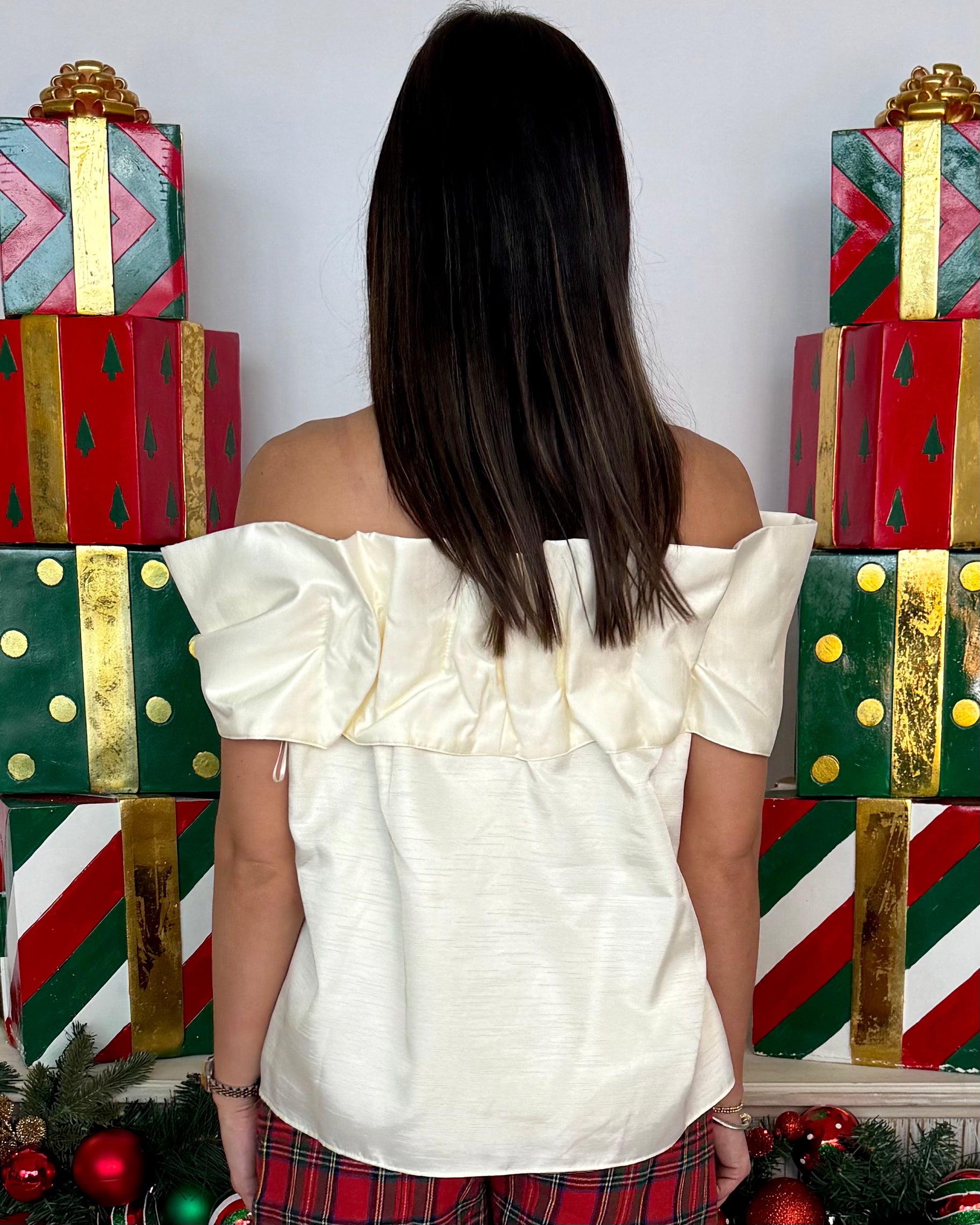 New Classics Ivory Bow Shoulder Top-Shop-Womens-Boutique-Clothing