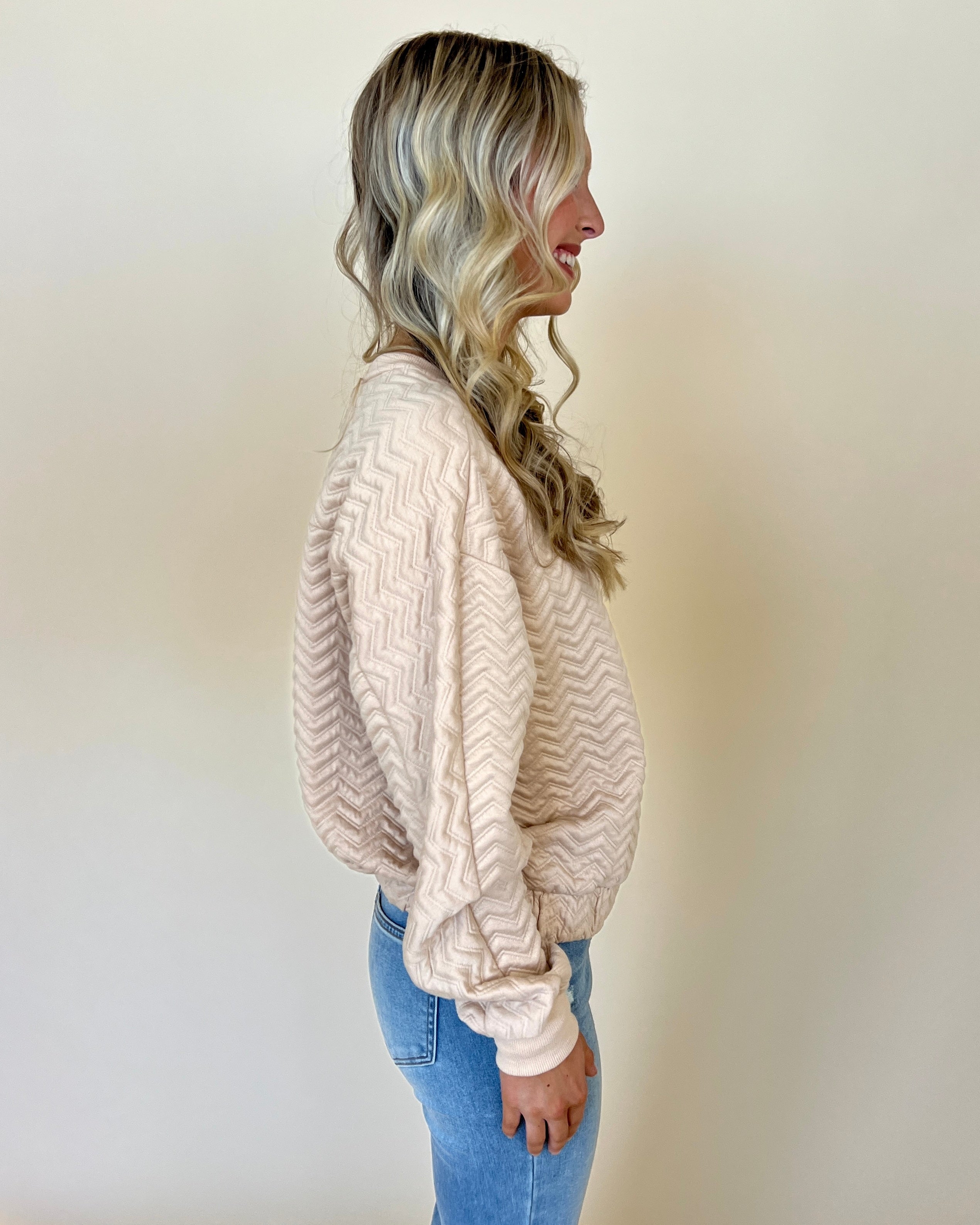 Easily Impressed Khaki Chevron Textured Top-Shop-Womens-Boutique-Clothing