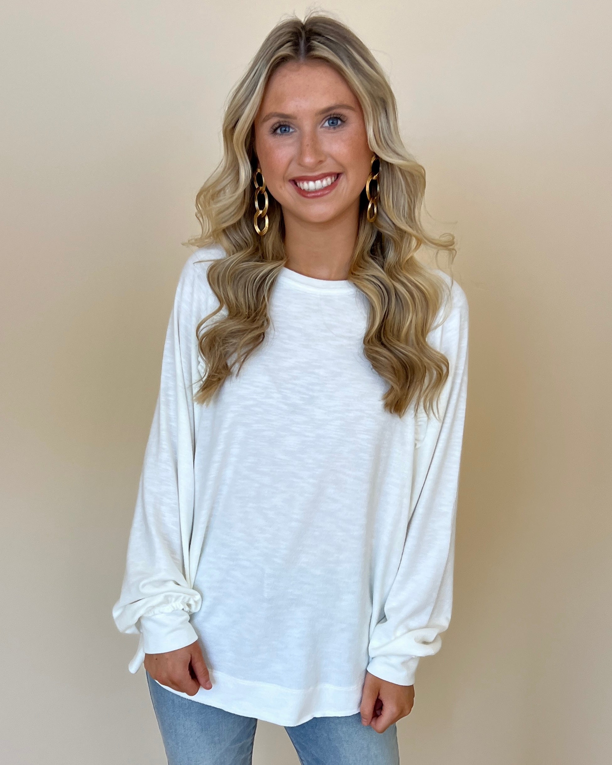 Clean Slate Ivory Ruffle Raglan Sleeve Top-Shop-Womens-Boutique-Clothing