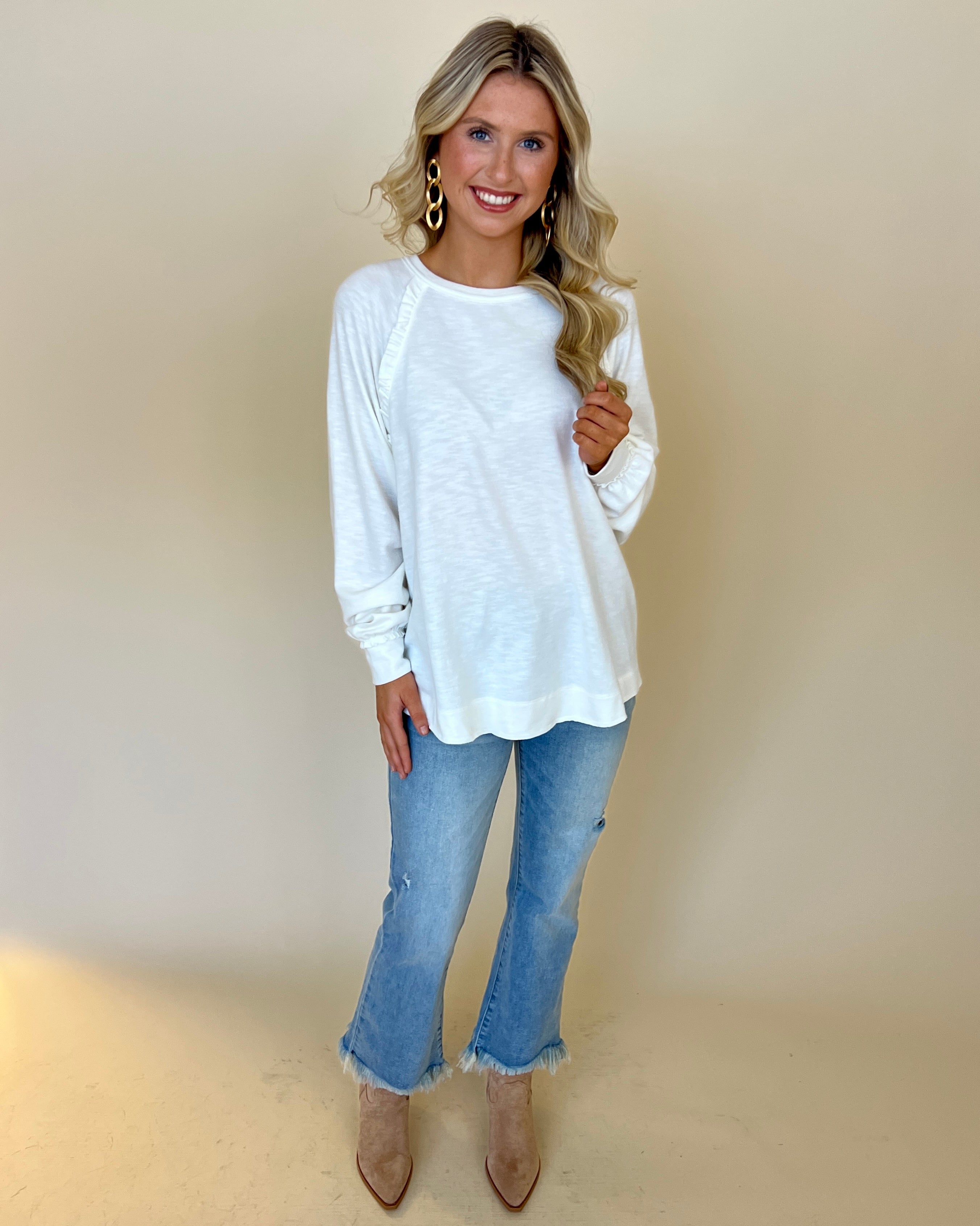 Clean Slate Ivory Ruffle Raglan Sleeve Top-Shop-Womens-Boutique-Clothing