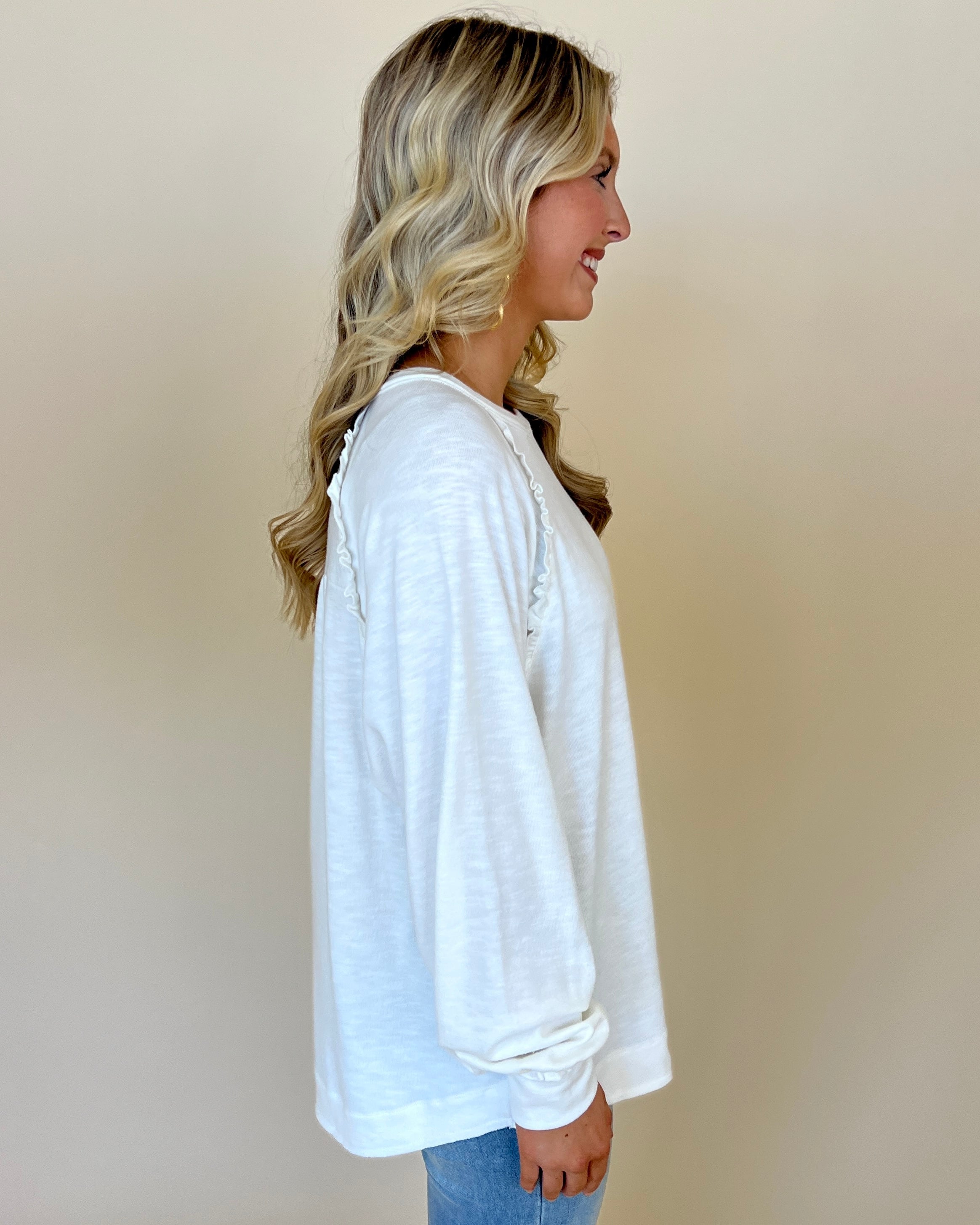 Clean Slate Ivory Ruffle Raglan Sleeve Top-Shop-Womens-Boutique-Clothing