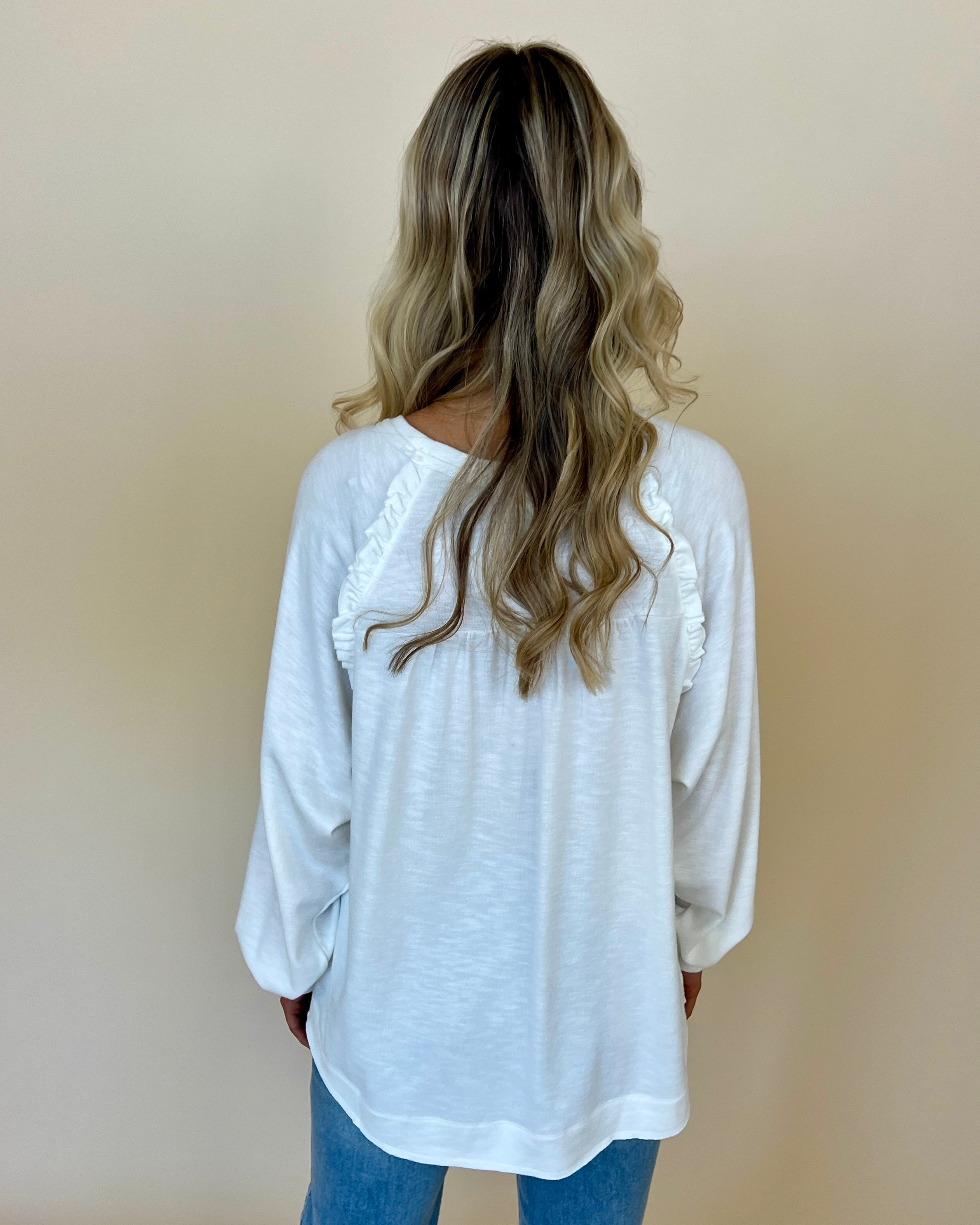 Clean Slate Ivory Ruffle Raglan Sleeve Top-Shop-Womens-Boutique-Clothing