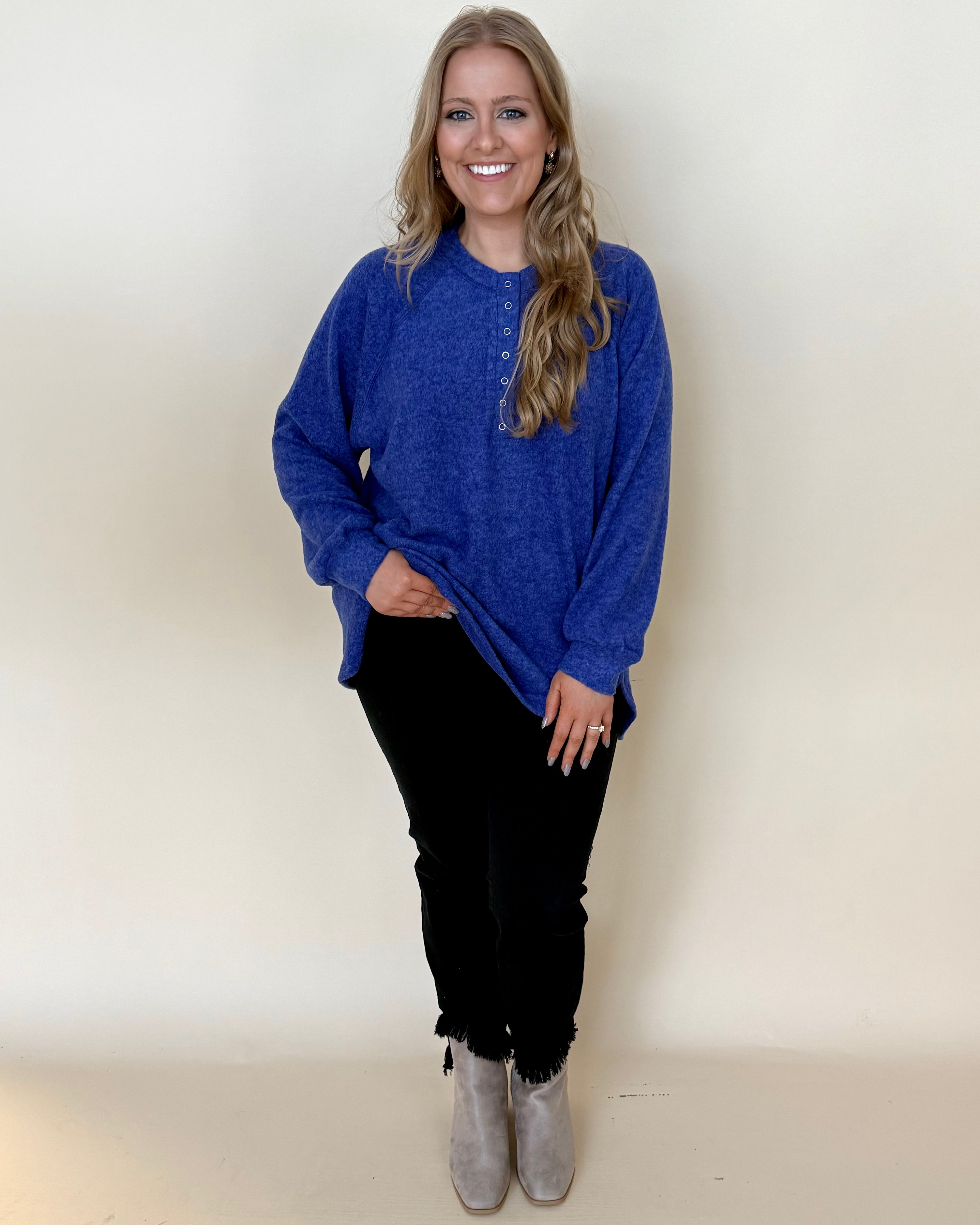 Listen Closely Bright Blue Plus Henley Sweater-Shop-Womens-Boutique-Clothing