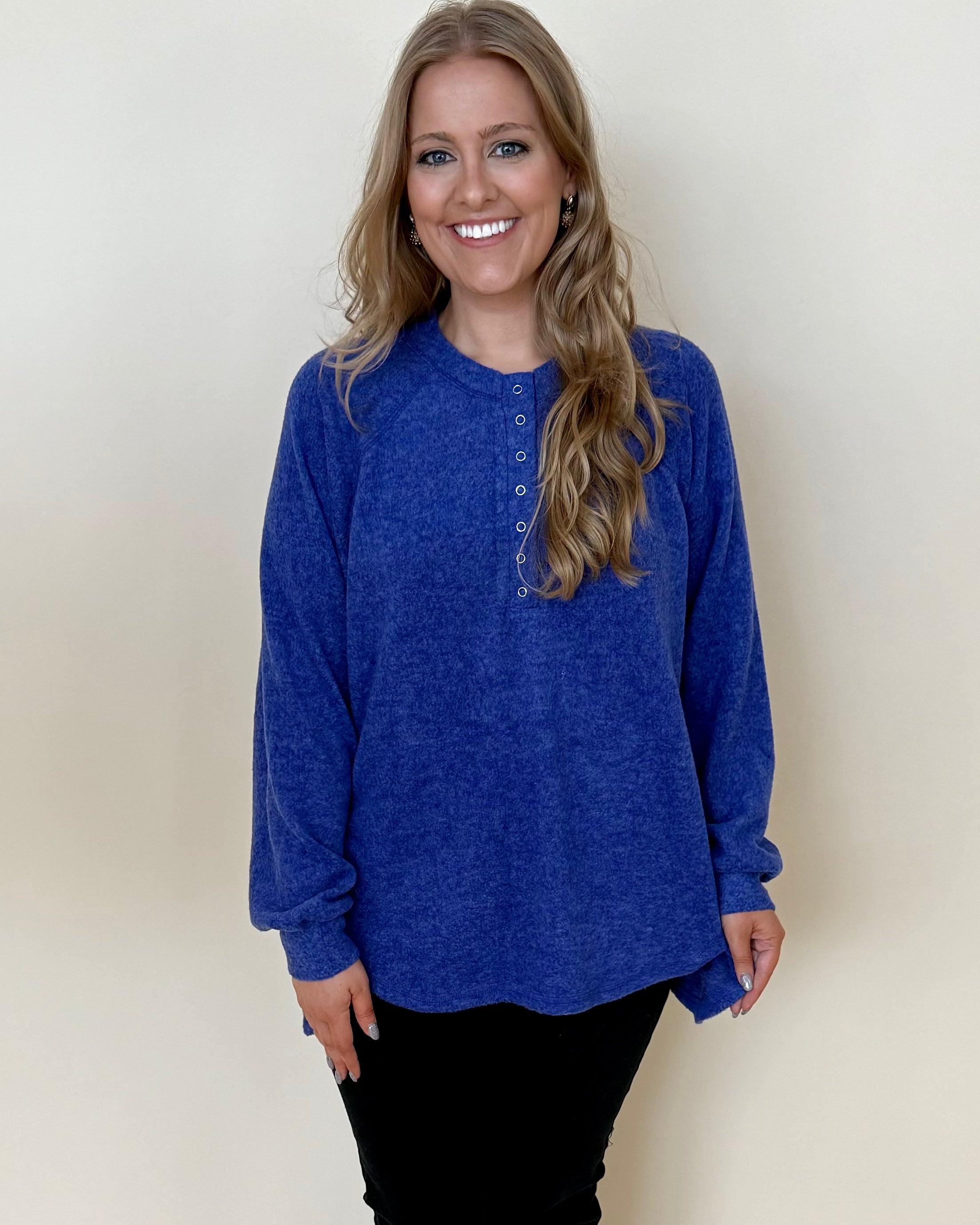 Listen Closely Bright Blue Plus Henley Sweater-Shop-Womens-Boutique-Clothing