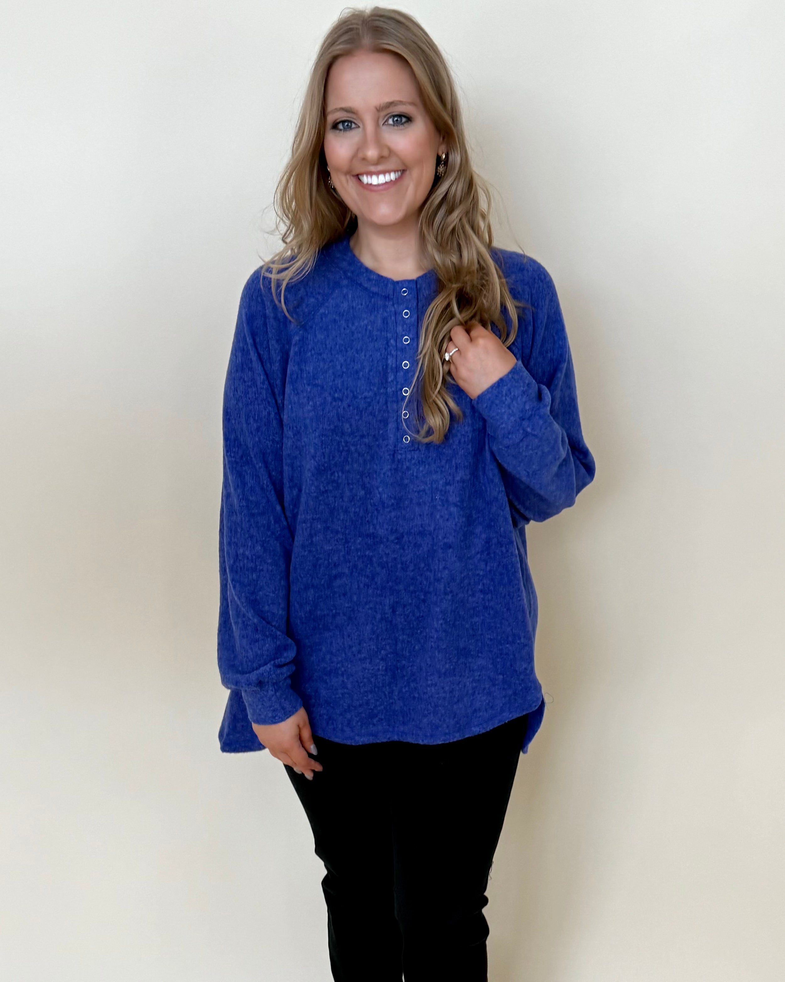 Listen Closely Bright Blue Plus Henley Sweater-Shop-Womens-Boutique-Clothing