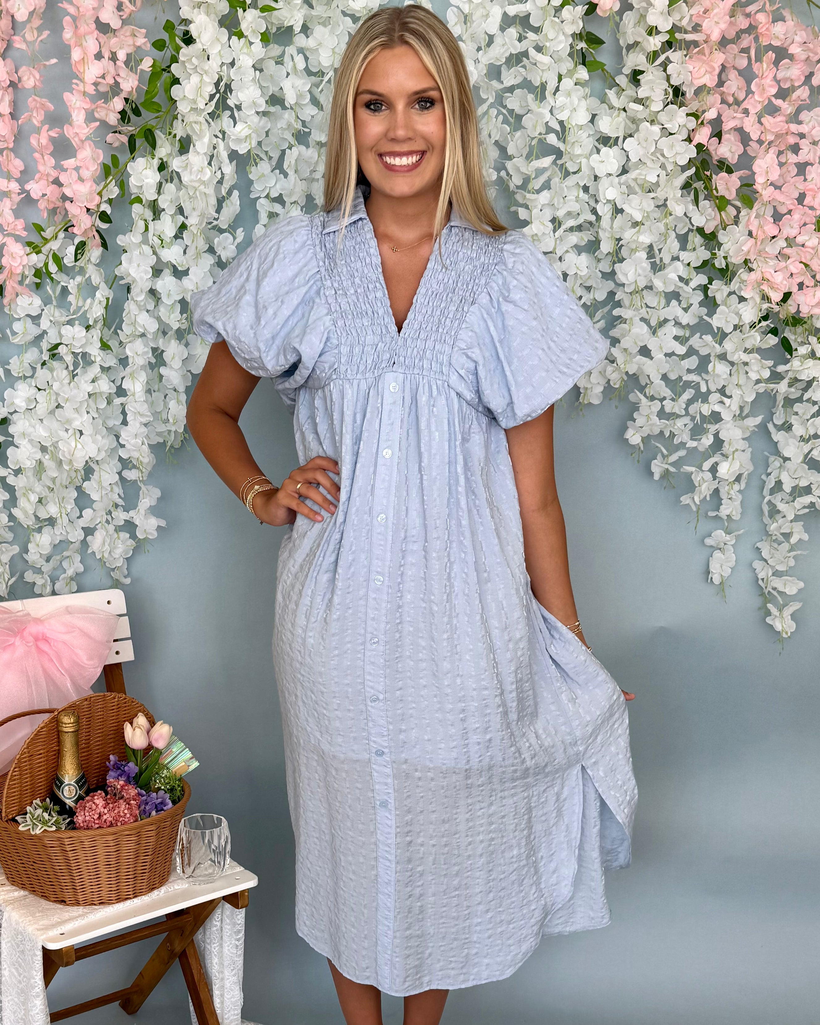 Your Wish Baby Blue Textured Midi Dress-Shop-Womens-Boutique-Clothing