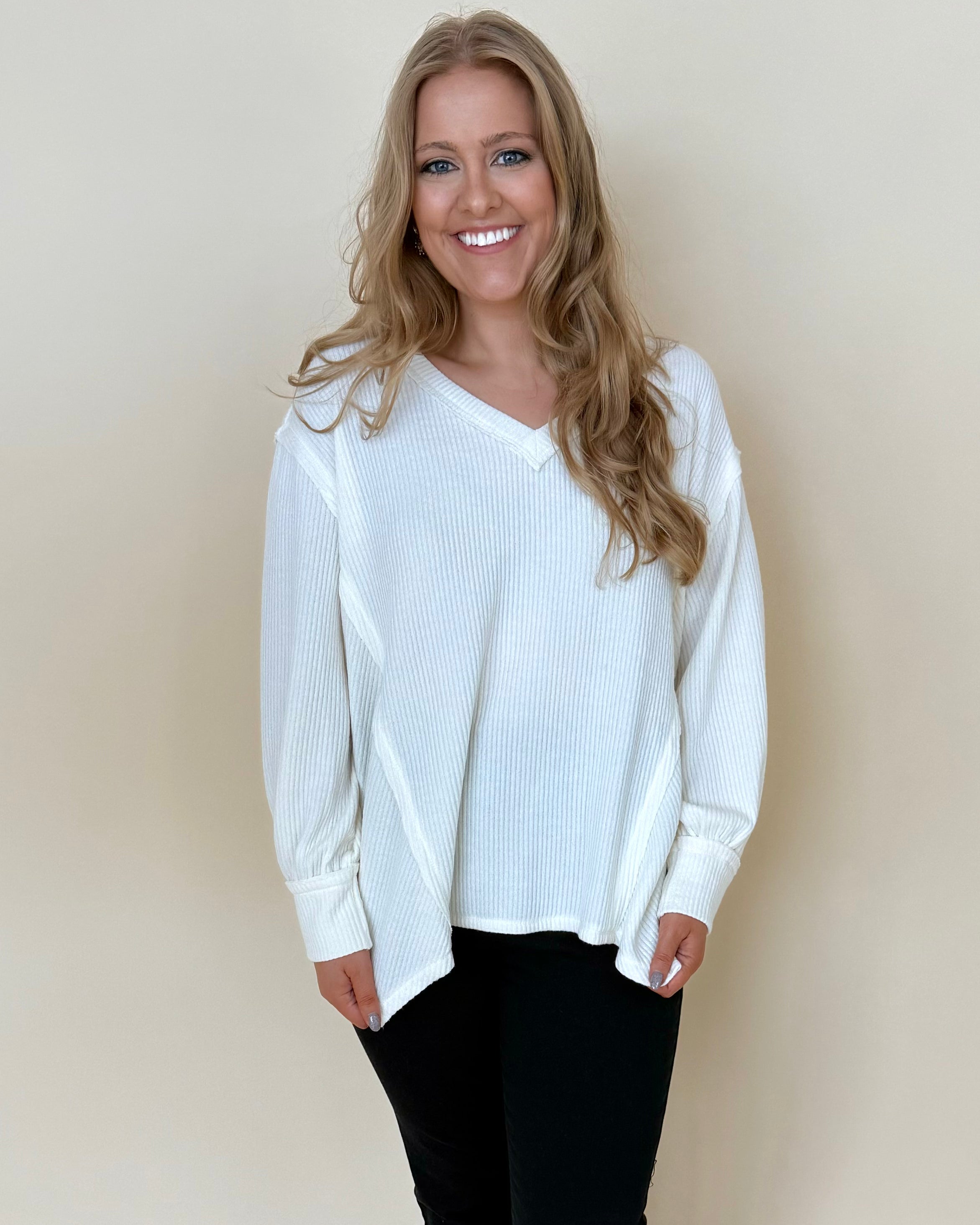 Set Out Cream Plus V-Neck Top-Shop-Womens-Boutique-Clothing