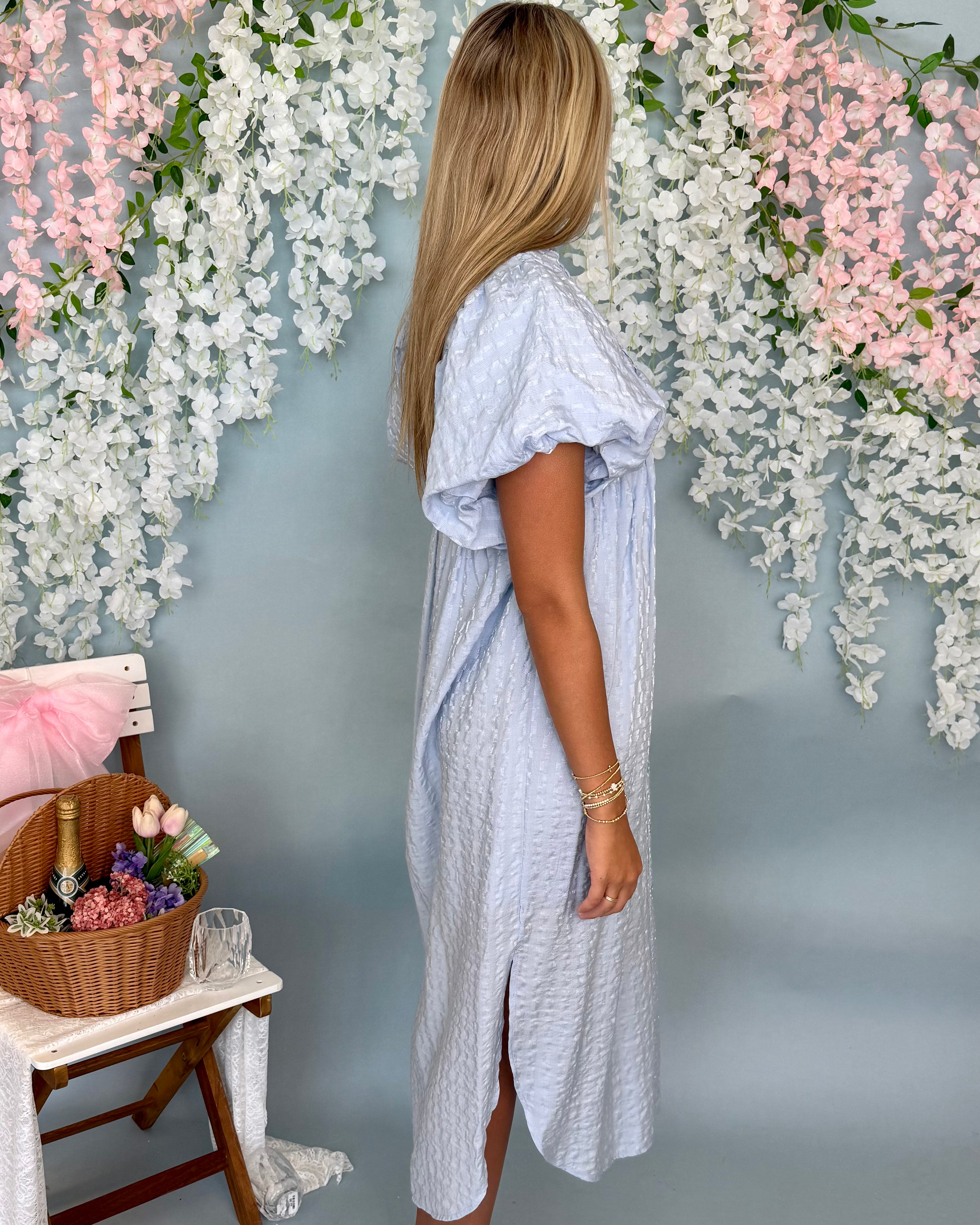 Your Wish Baby Blue Textured Midi Dress-Shop-Womens-Boutique-Clothing